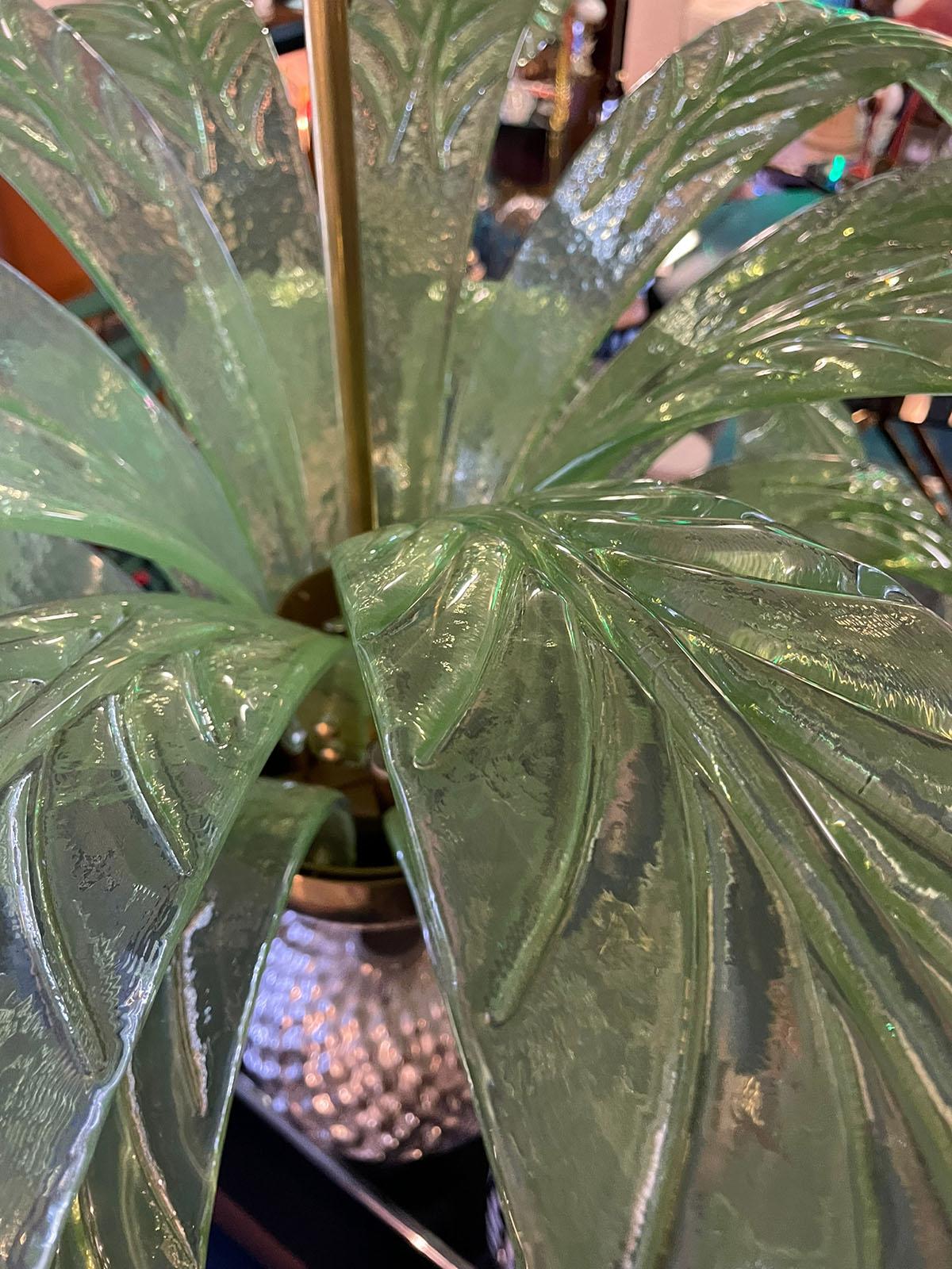 Palm Leaves Murano Glass and Brass Chandelier, Mid-Century Modern, Italy, 1980s 1