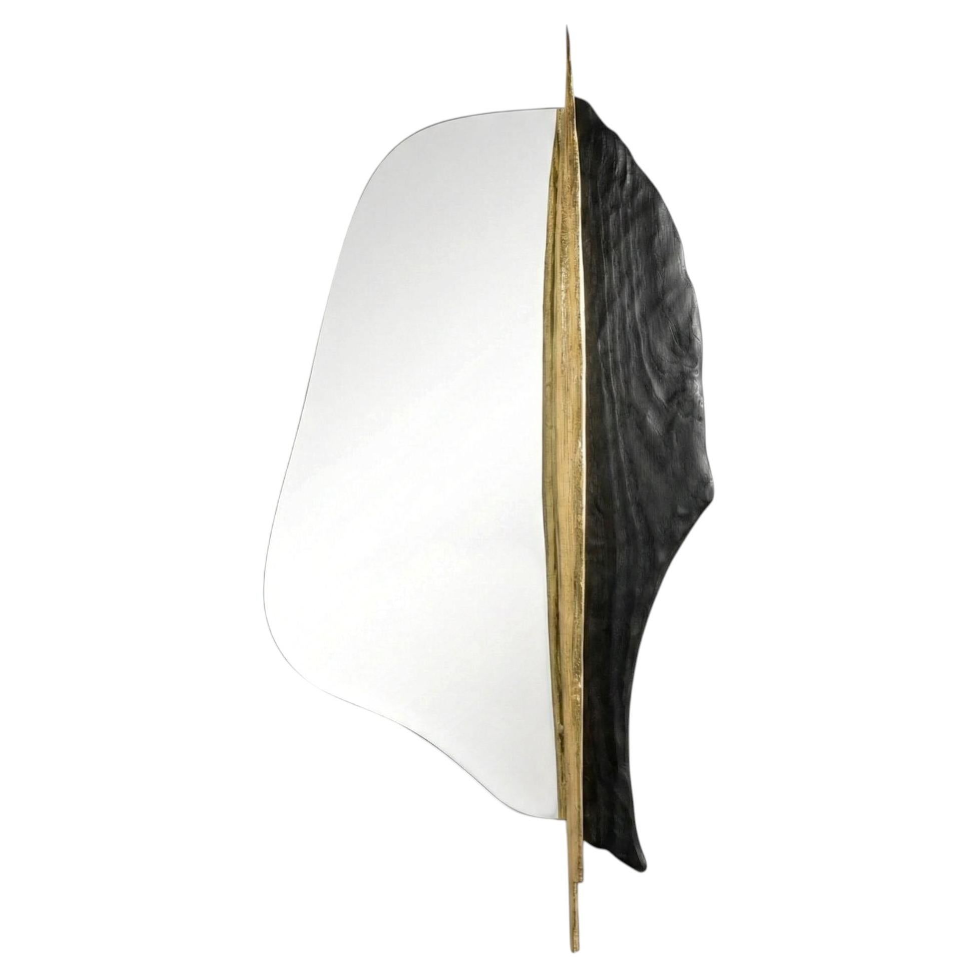 Palm Mirror Handcrafted Wall Mirror in Polished Brass and Wood