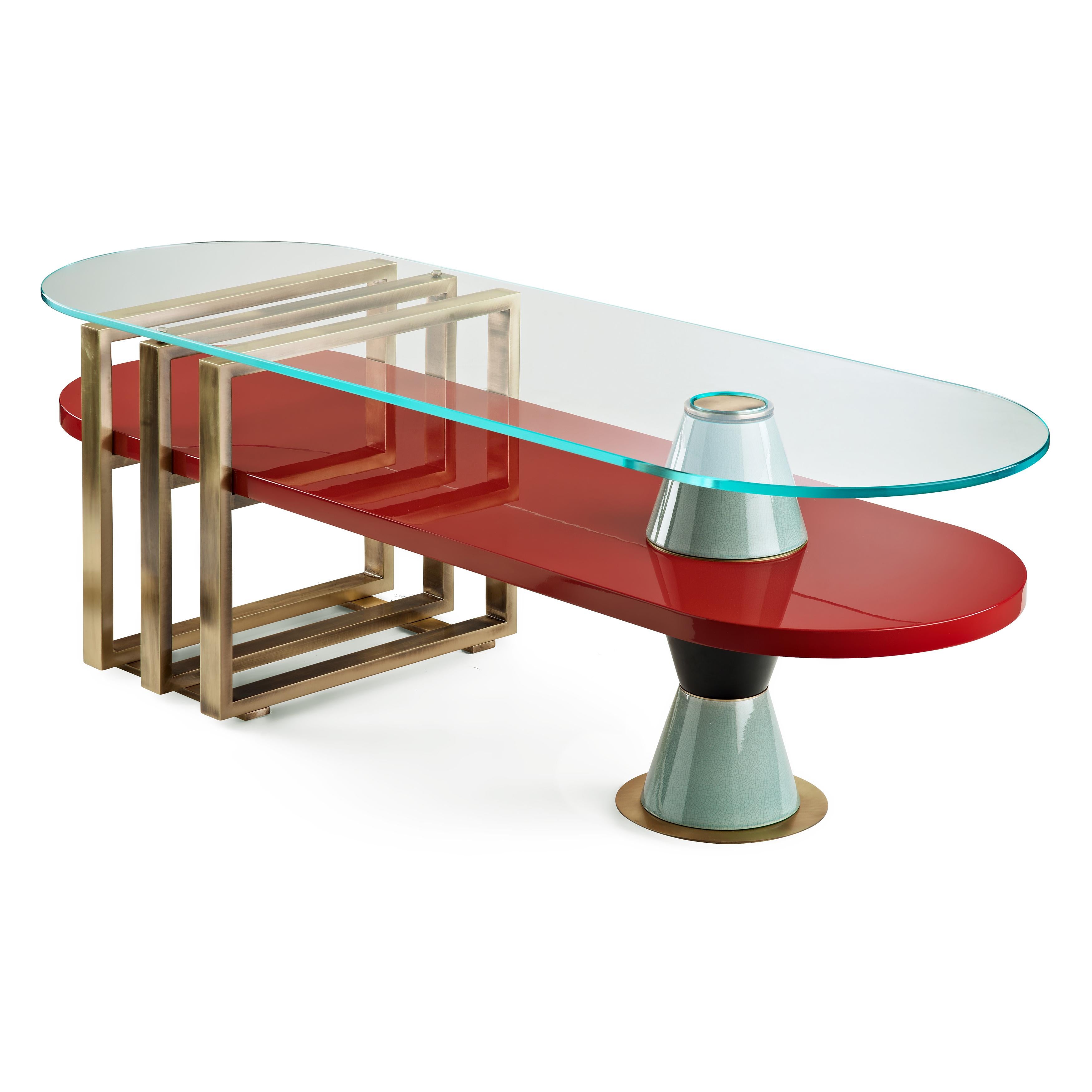 Italian Palm Oval Coffee Table by Marioni For Sale