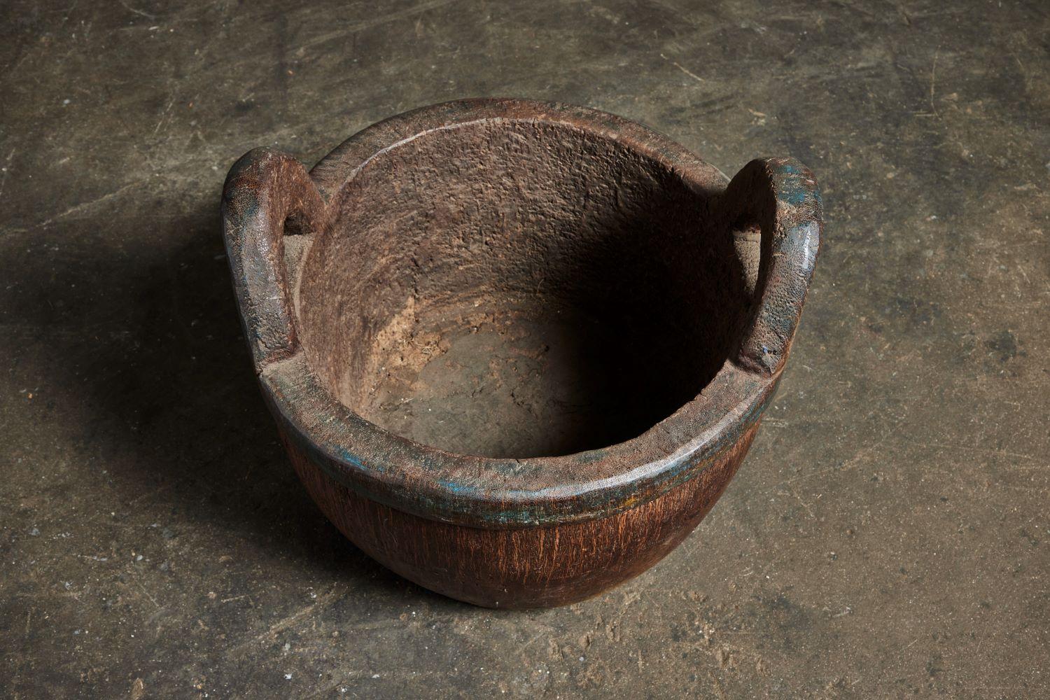 Wood Palm Pot with Handles