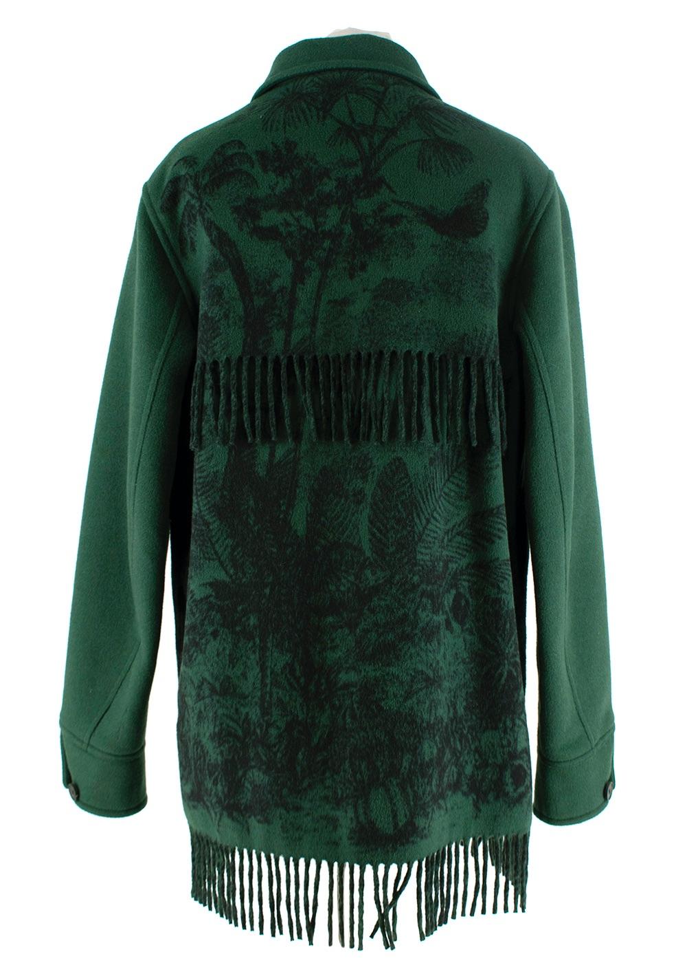 Dior Palm Printed Dark Green Felt Jacket

- Supersoft rabbit-fur felt in a rich dark green hue
- Palm printed motif on the back and sides with fringing
- Point collar, zip through 
- Button finished cuffs

Materials 
outer
50% Rabbit Hair 
50%