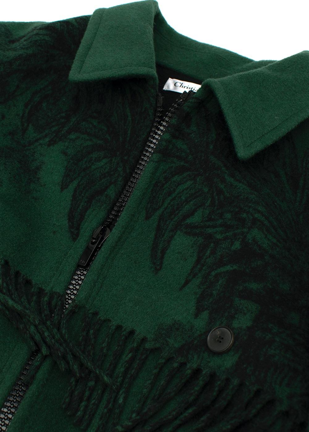 Palm Printed Dark Green Felt Jacket For Sale 1