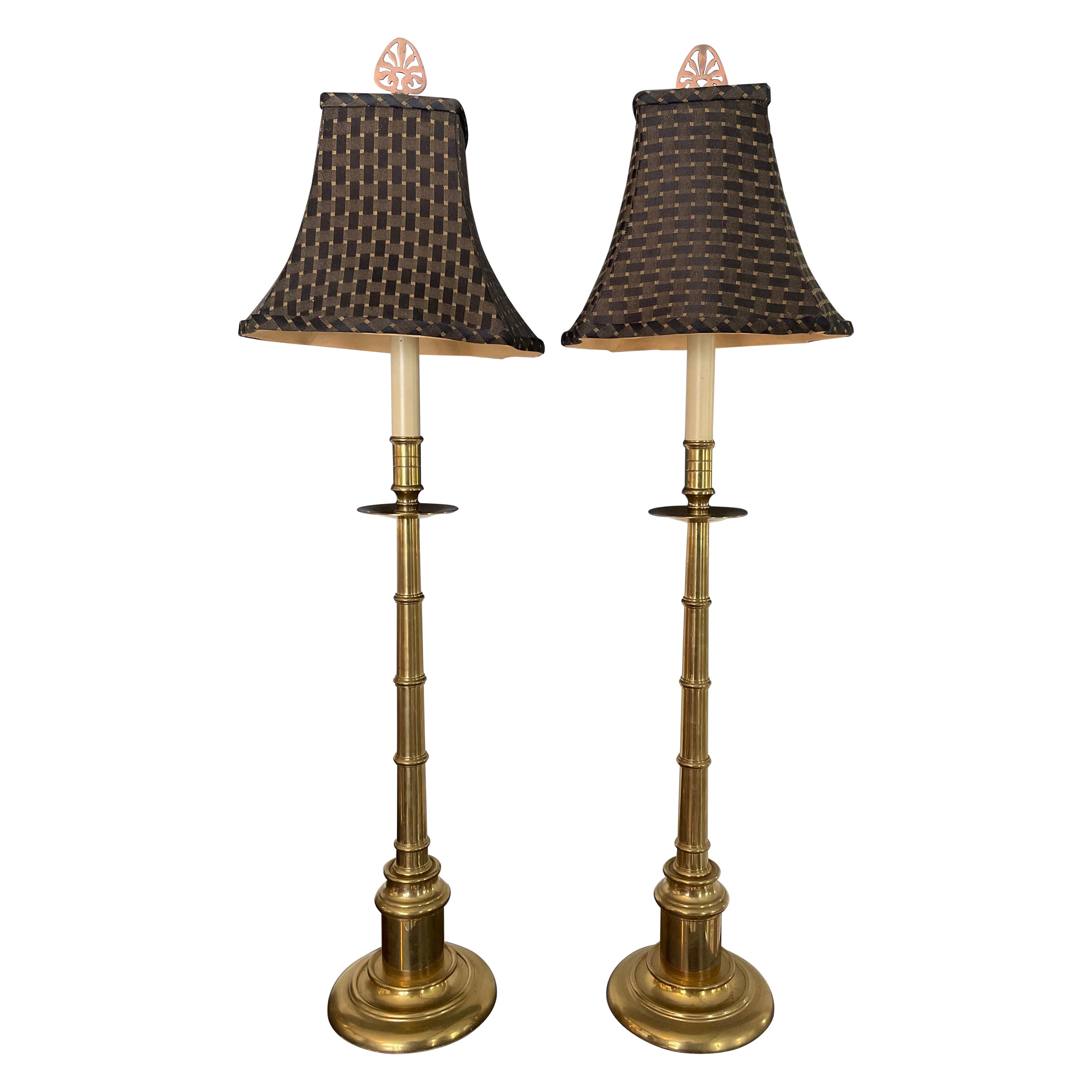 Lampade da buffet Palm Regency Chinoiserie in ottone finto bambù, una coppia