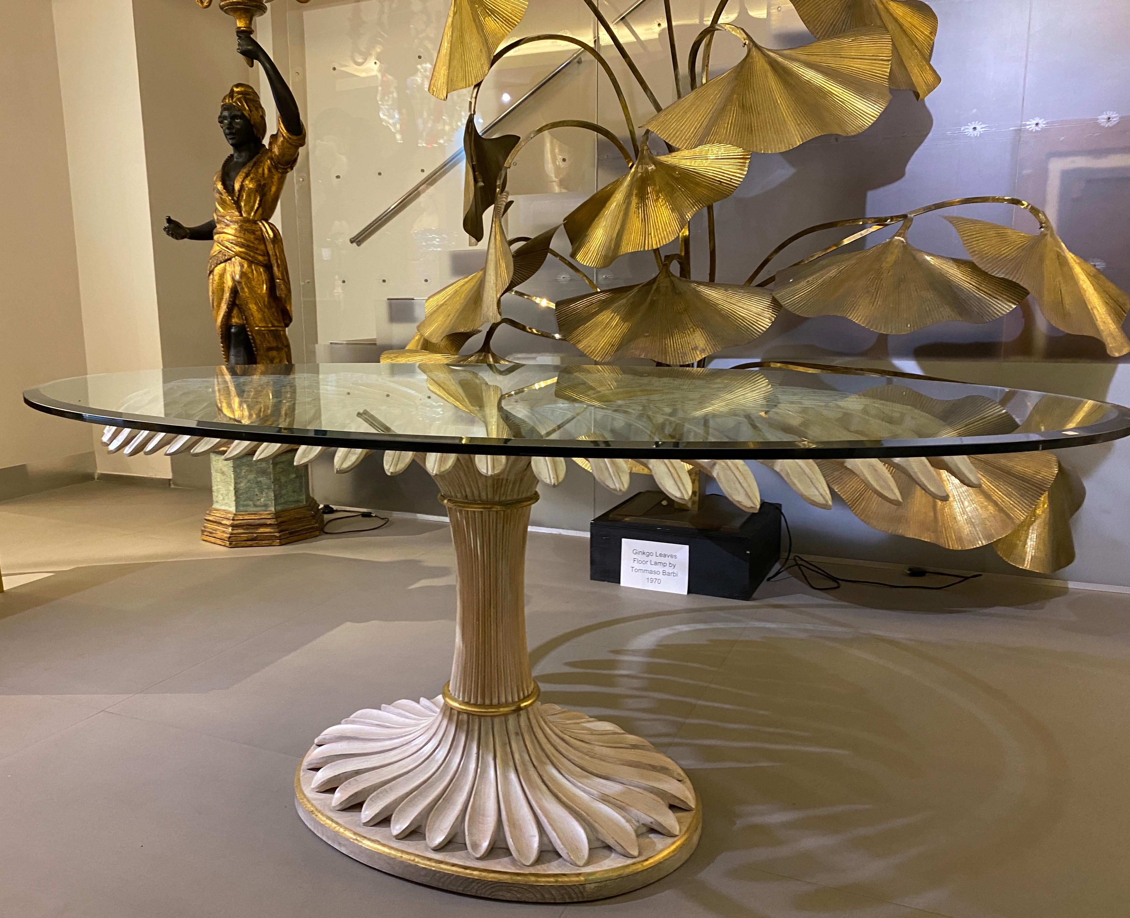 Palm Sculpture Gilt-wood and Painted Dining or Center Table, Italy, 1970 For Sale 4