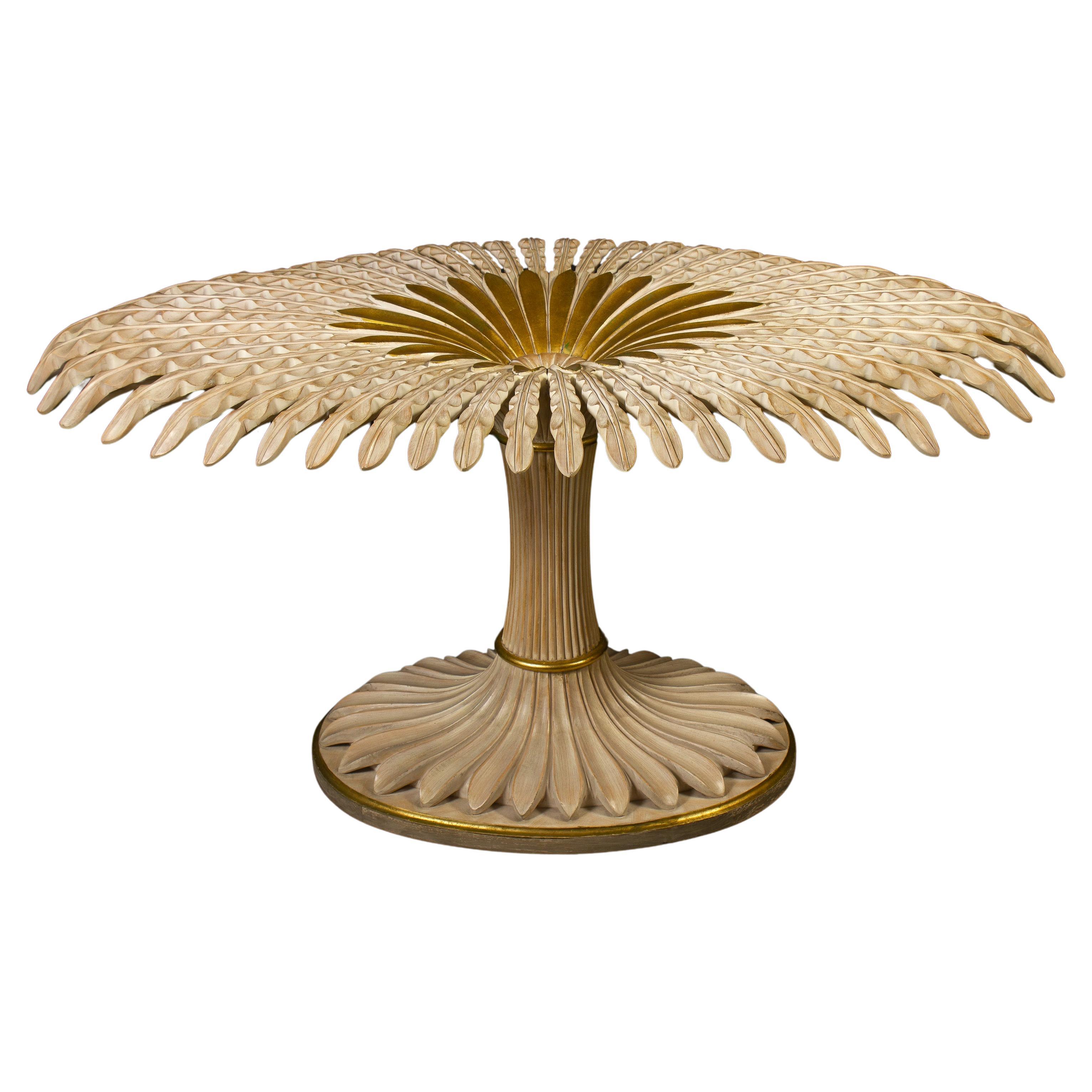 Palm Sculpture Gilt-wood and Painted Dining or Center Table, Italy, 1970 For Sale