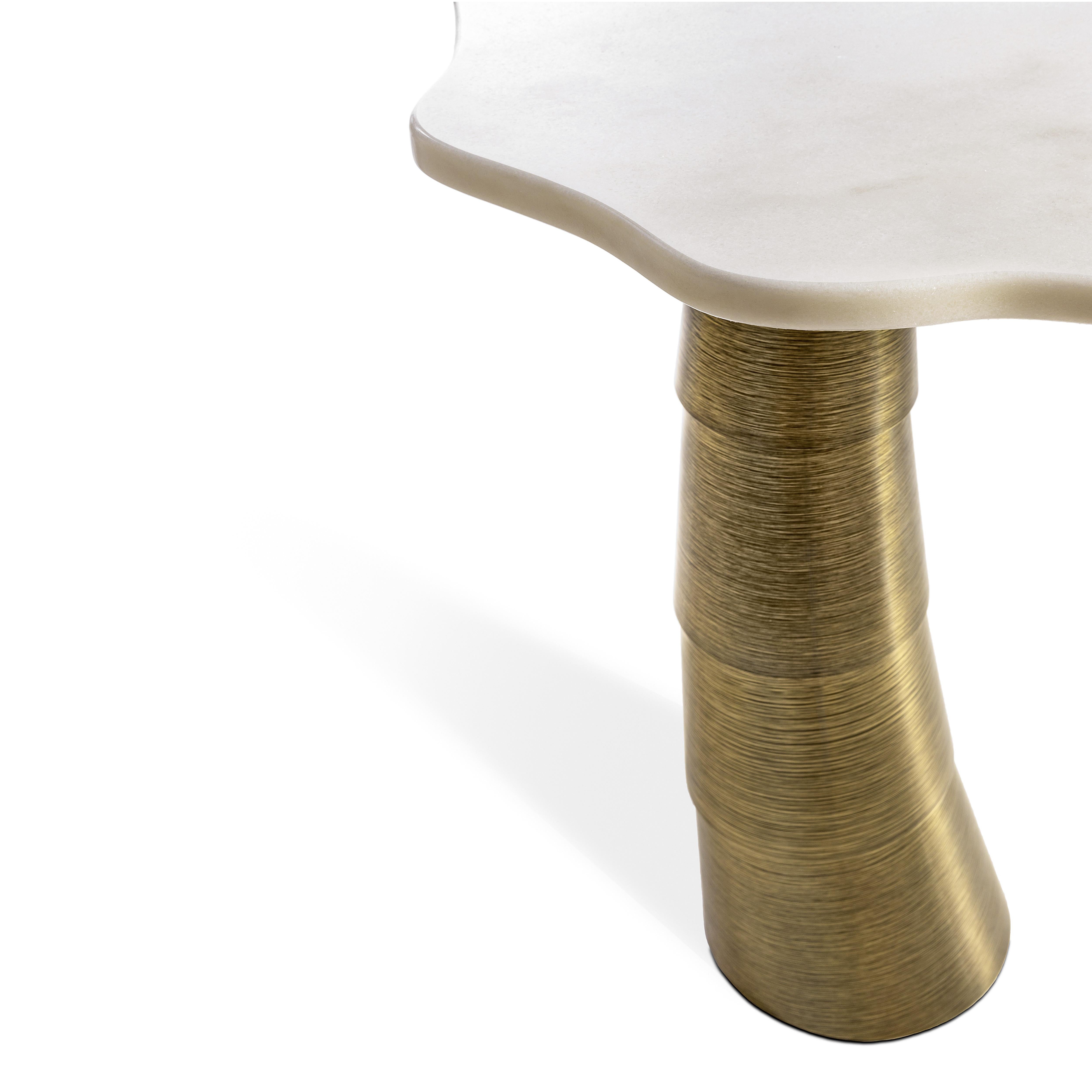 Modern Palm Side Table, Estremoz and Brass, InsidherLand by Joana Santos Barbosa For Sale