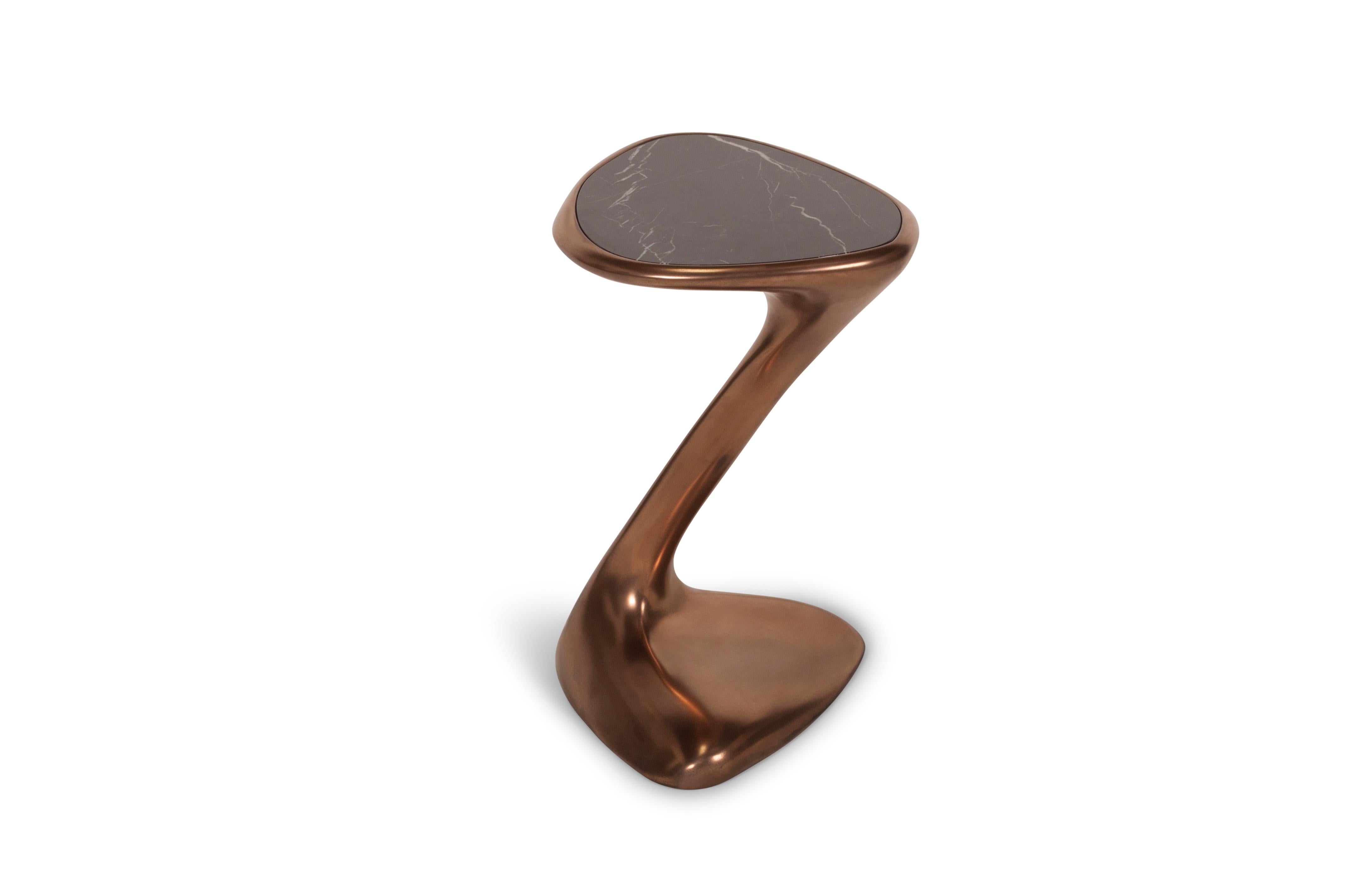 Modern Palm Side Table, Bronze Finish with Black Marble Top