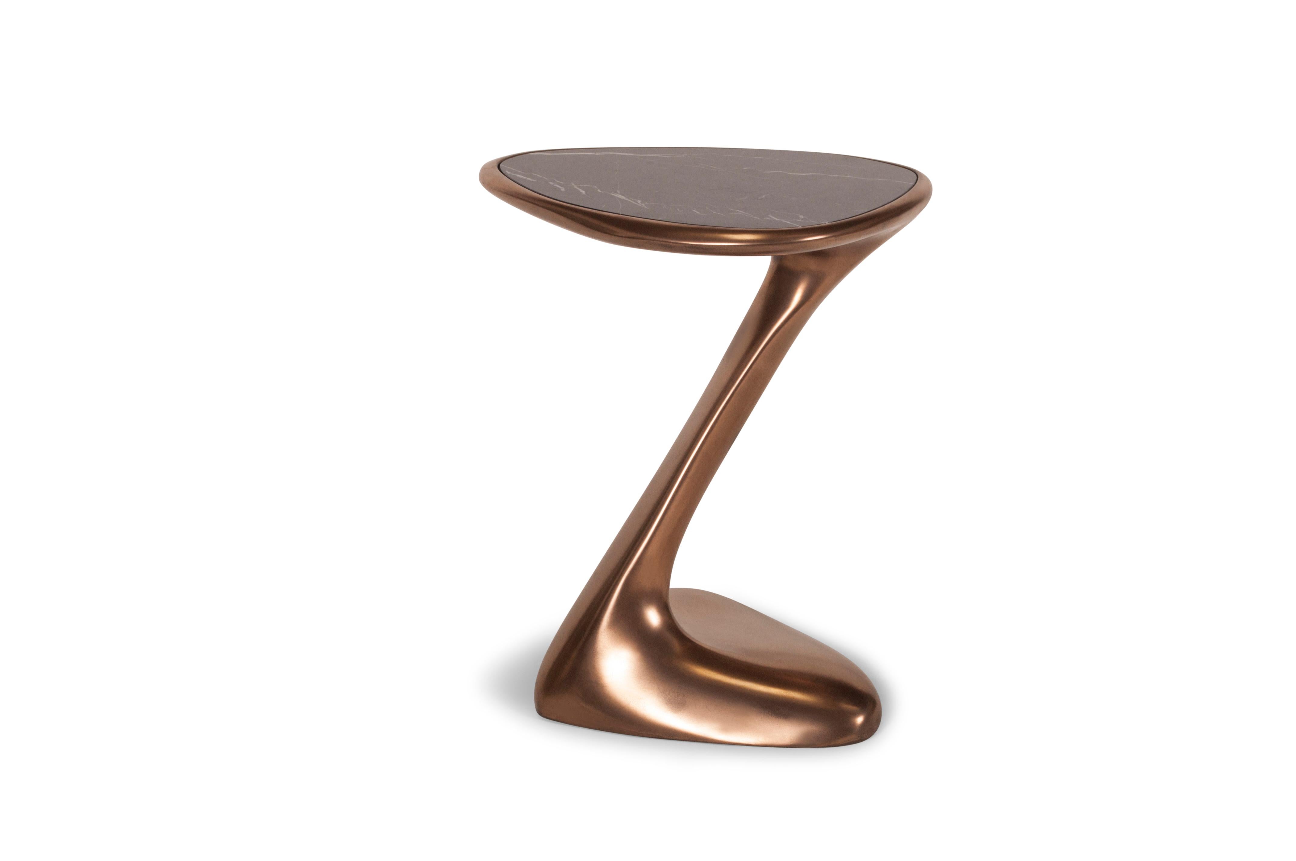 American Palm Side Table, Bronze Finish with Black Marble Top