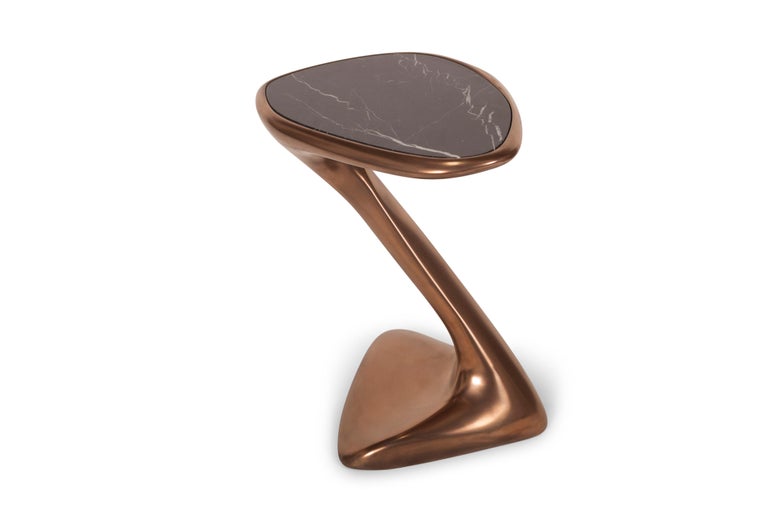 Palm Side Table, Bronze Finish with Black Marble Top For Sale at 1stDibs