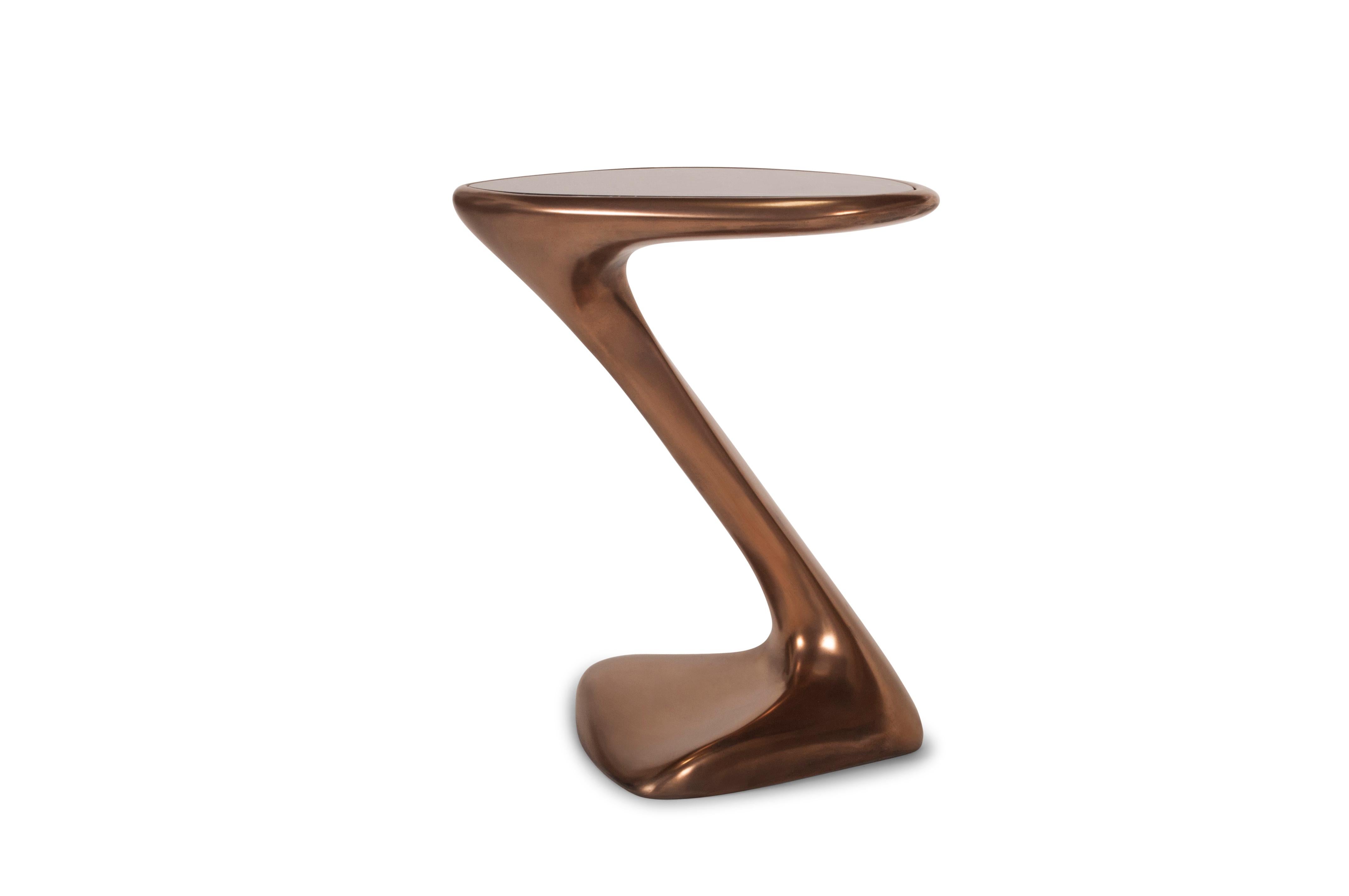 Contemporary Palm Side Table, Bronze Finish with Black Marble Top