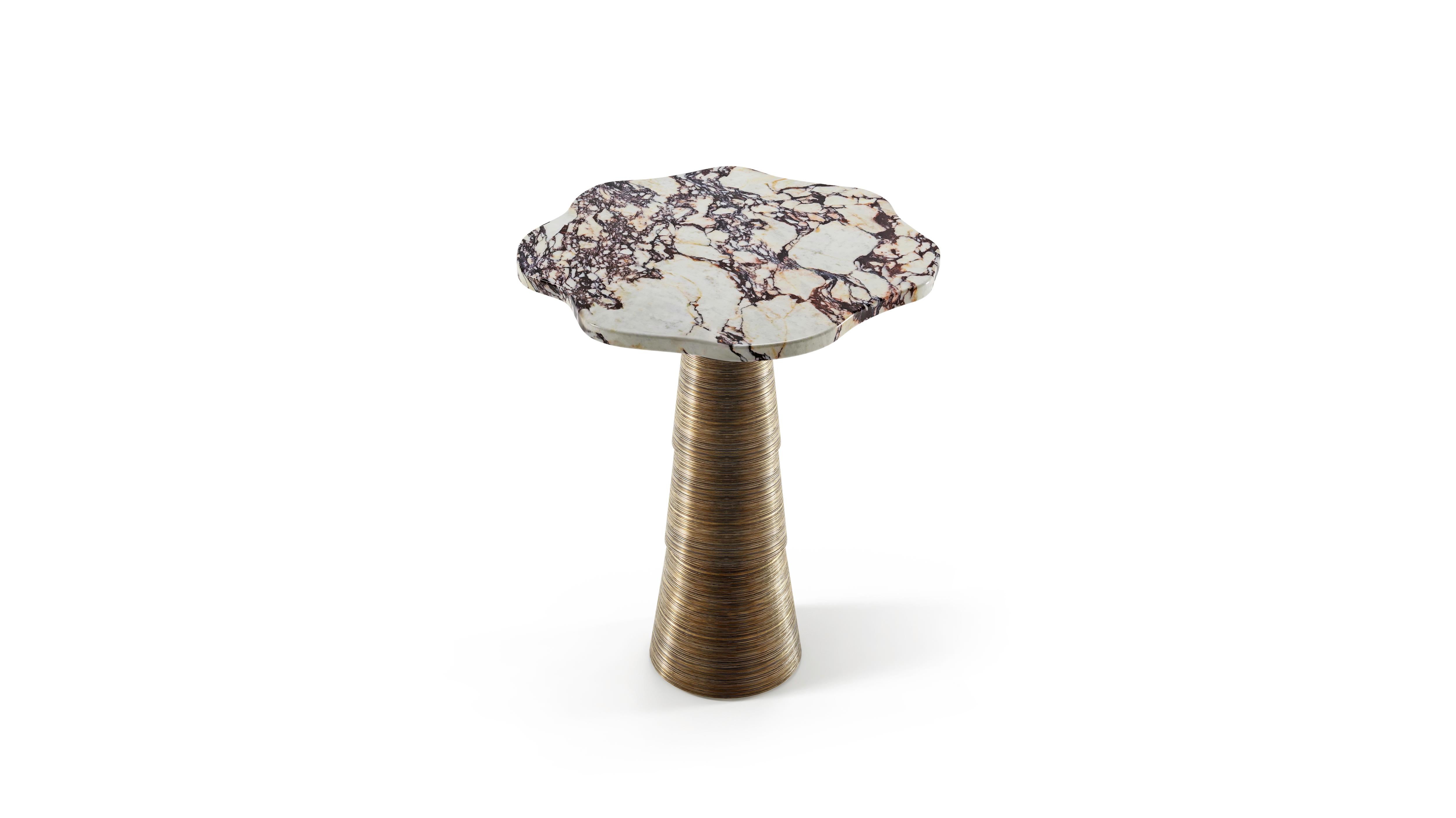 Portuguese Palm Side Table, Calacatta and Brass, InsidherLand by Joana Santos Barbosa For Sale