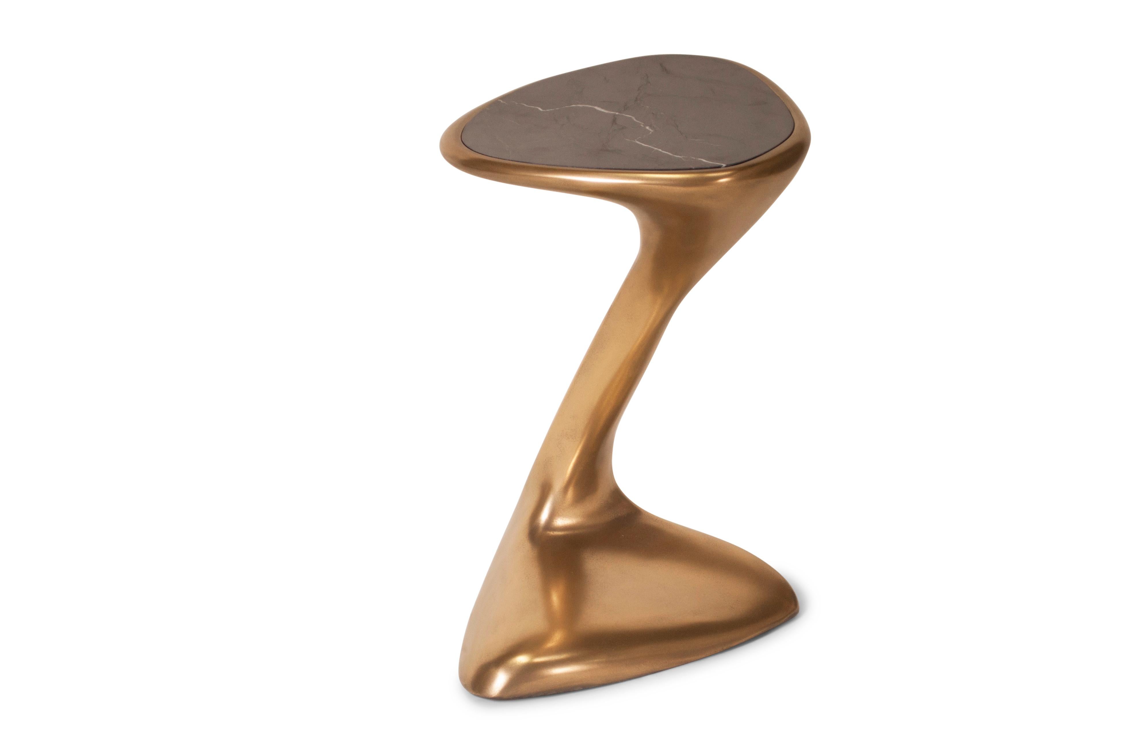 Modern Palm Side Table, Gold Finish with Black Marble Top