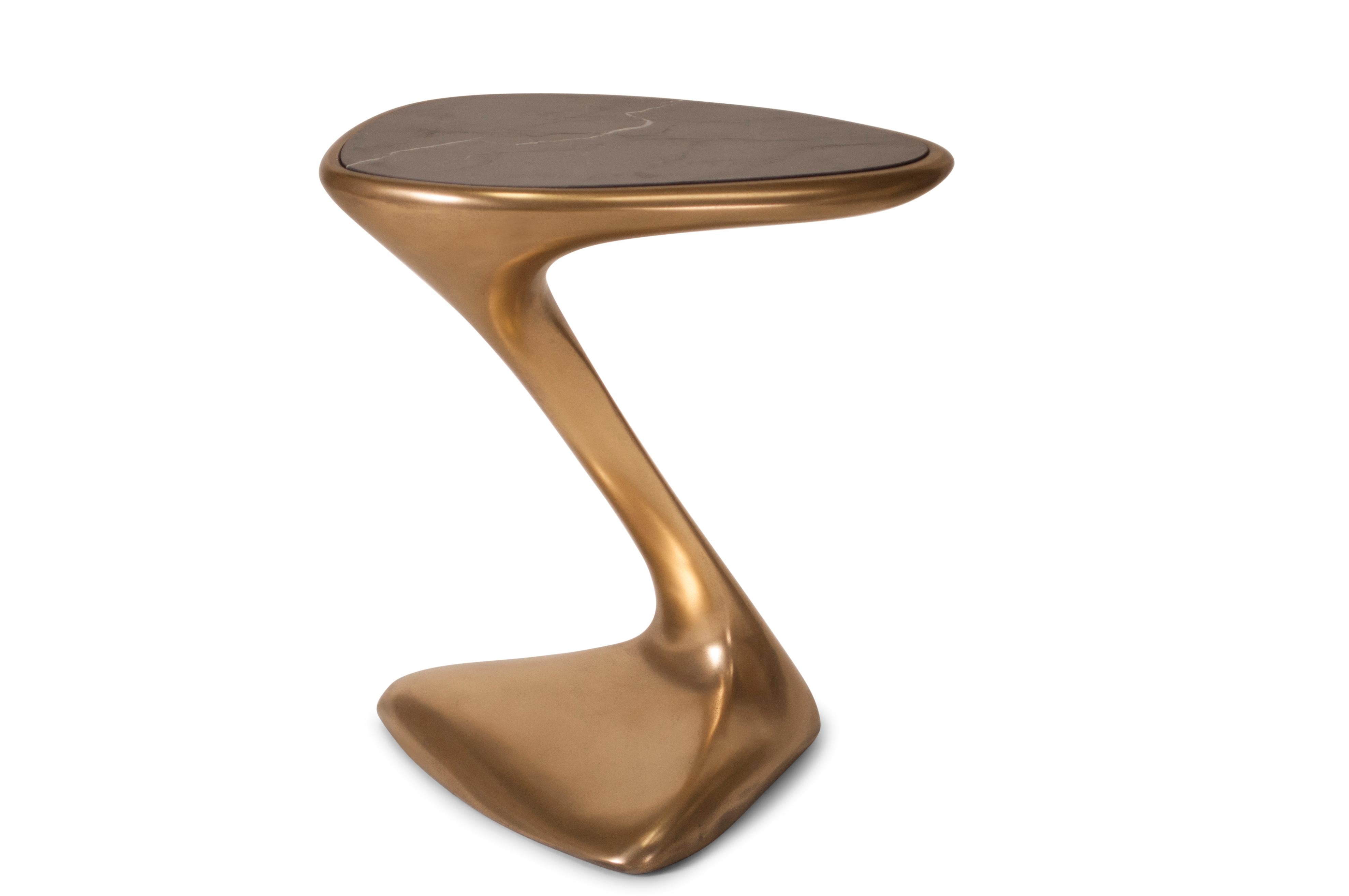 American Palm Side Table, Gold Finish with Black Marble Top