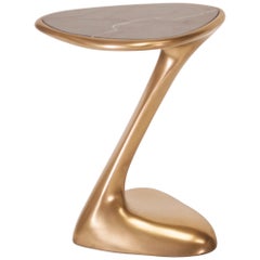 Palm Side Table, Gold Finish with Black Marble Top