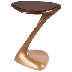 Amorph Palm Side Table, Gold Finish with High Glossy Walnut Top