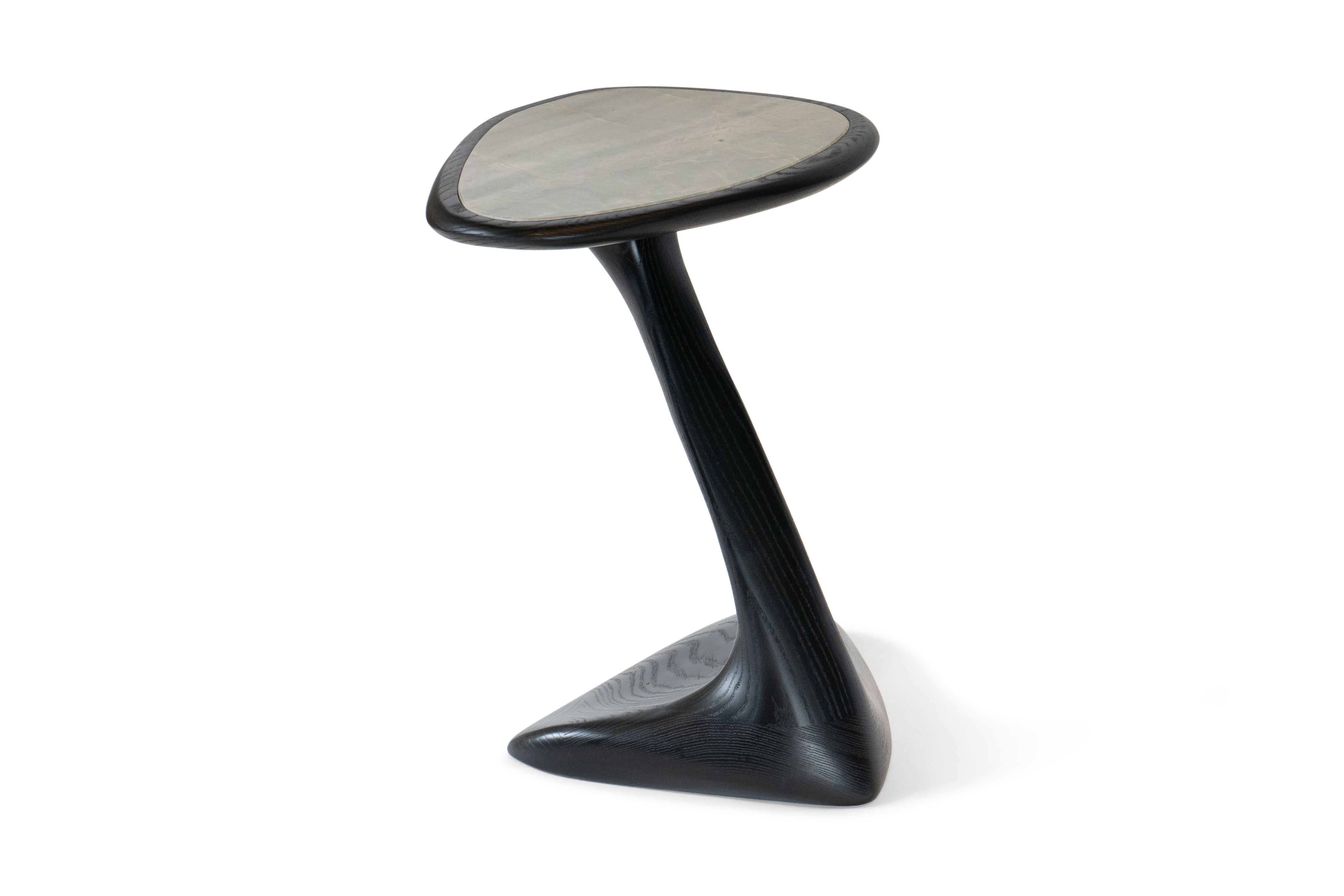 Modern Palm Side Table in Ebony stain on Ash wood with Marble Top For Sale