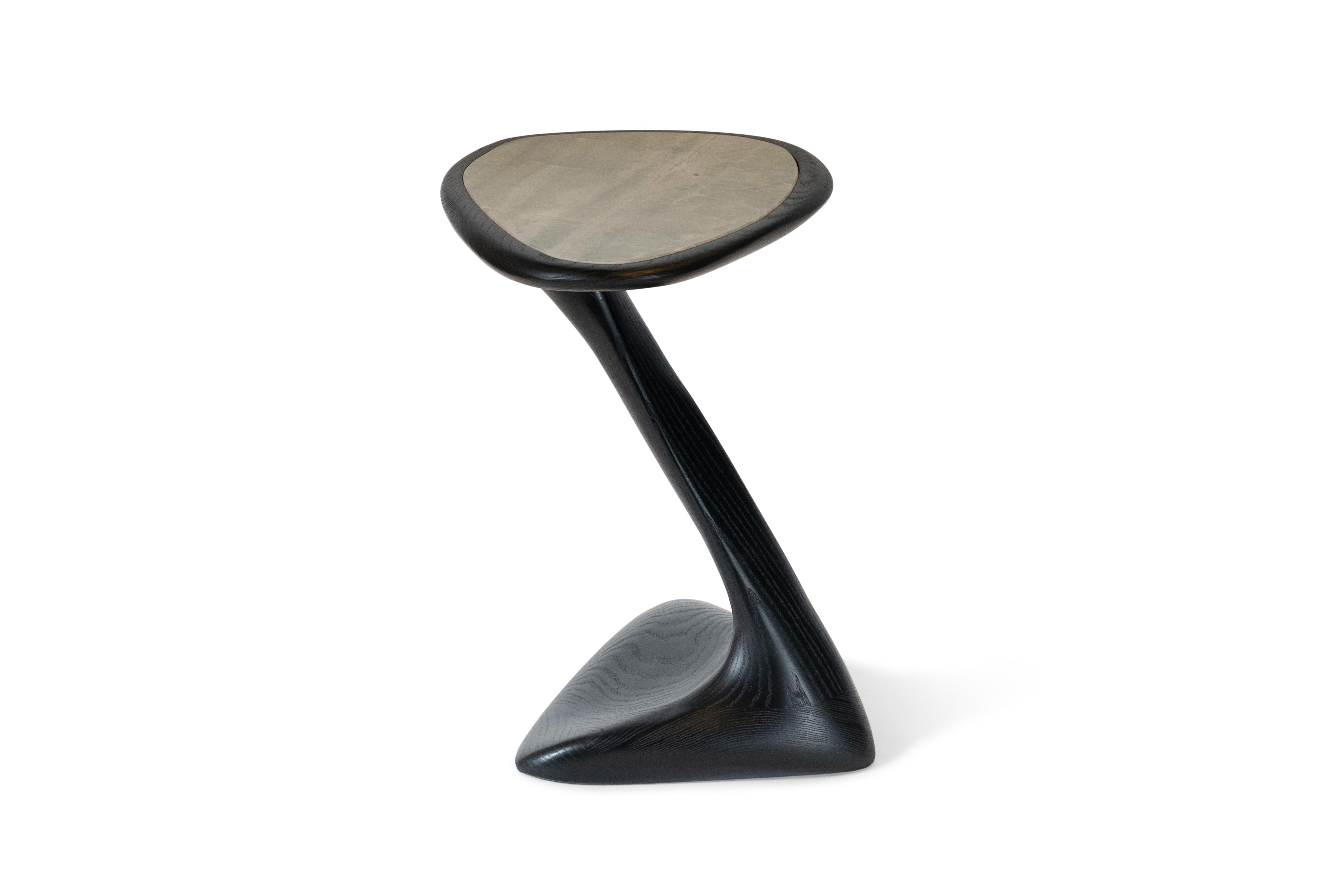 American Palm Side Table in Ebony stain on Ash wood with Marble Top For Sale