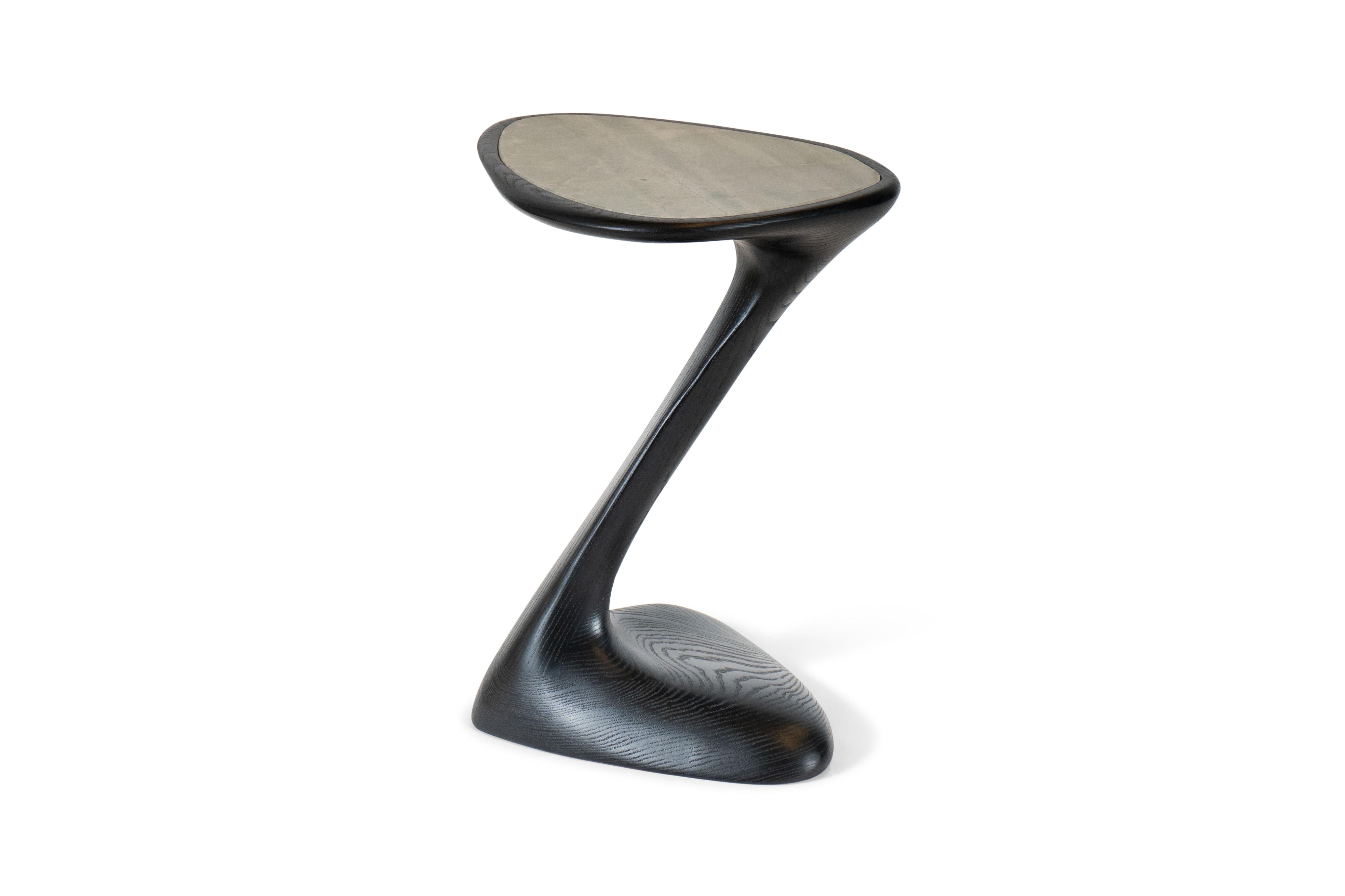 Palm Side Table in Ebony stain on Ash wood with Marble Top In New Condition For Sale In Los Angeles, CA