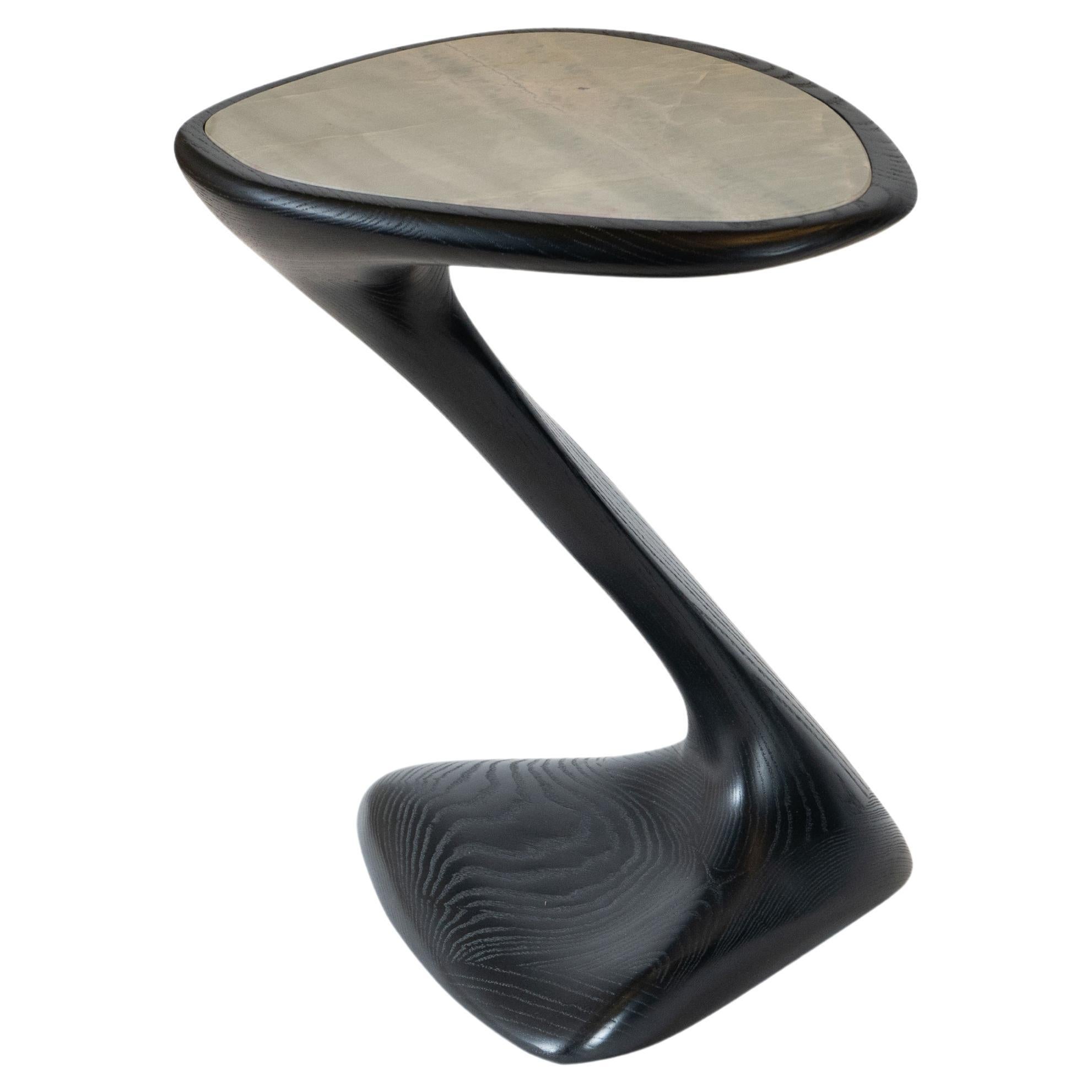 Palm Side Table in Ebony stain on Ash wood with Marble Top For Sale