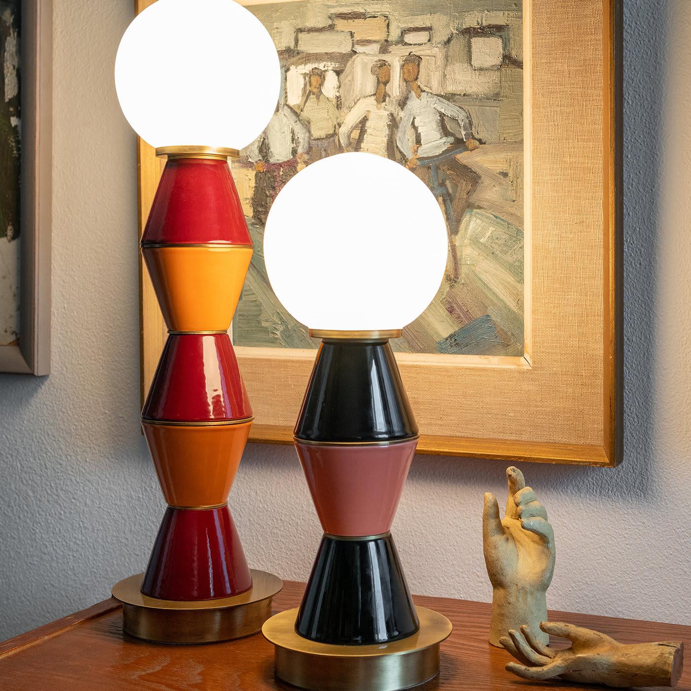 Italian Palm Small Burgundy and Orange Table Lamp For Sale