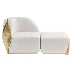 Palm Sofa - Canapé organique élégant en tissu blanc doux avec finition en laiton
