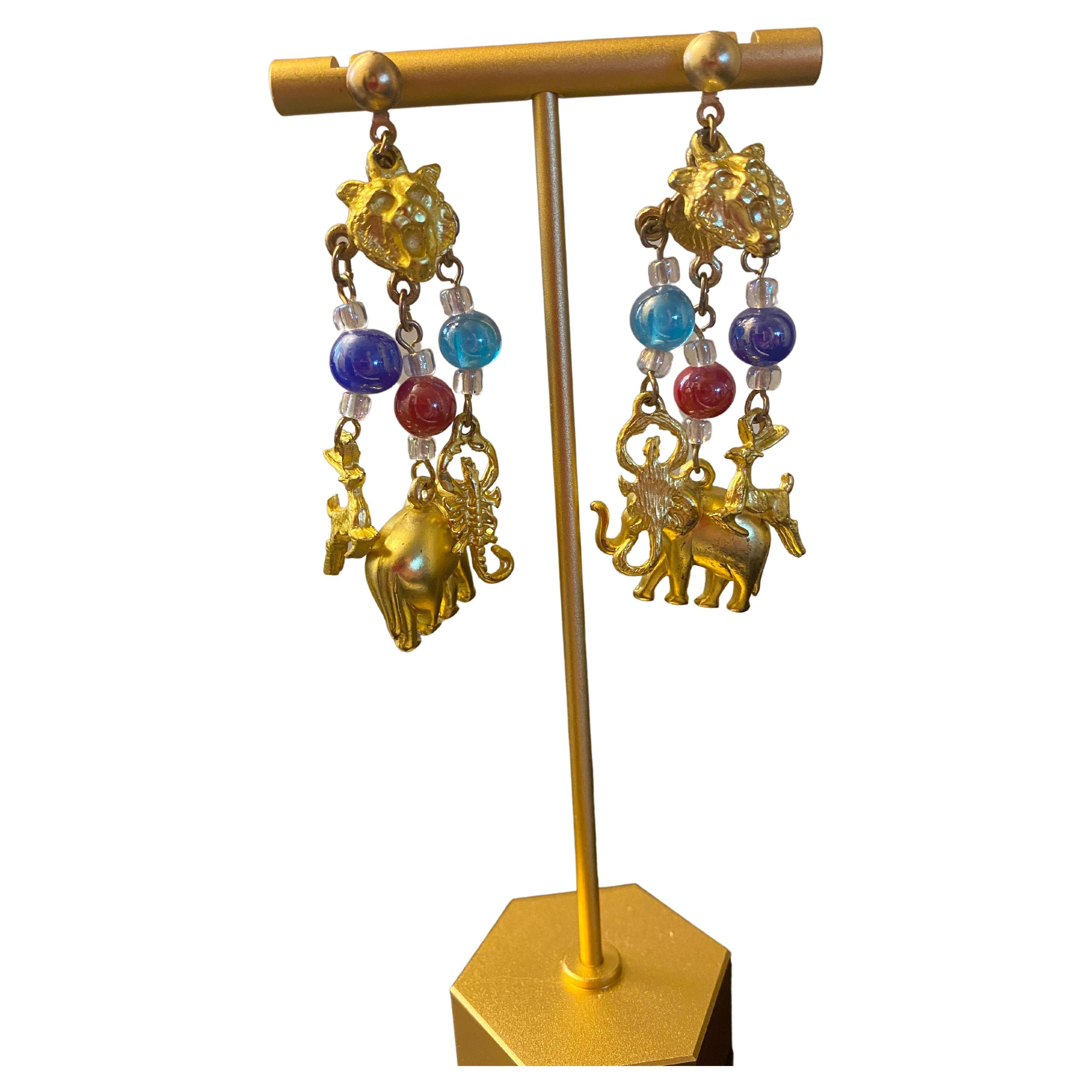 Whimsical “Dr. Doolittle” Pierced Ear Dangle Earrings PSF Vintage Collection  For Sale