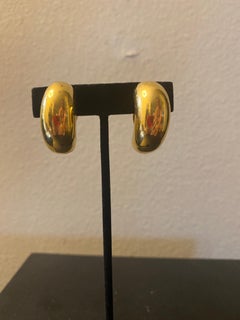 St. John Modernist Gold Plate 1980s Clip-On Earrings PSF Vintage Collection