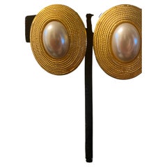 Broches ovalados grandes de perlas de imitación de los años 80 de la colección Napier PSF Vintage