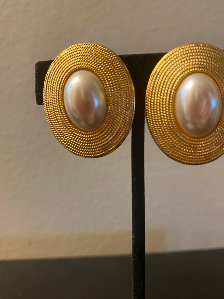 Large Oval 1980s Faux Pearl ClipOns by Napier PSF Vintage Collection