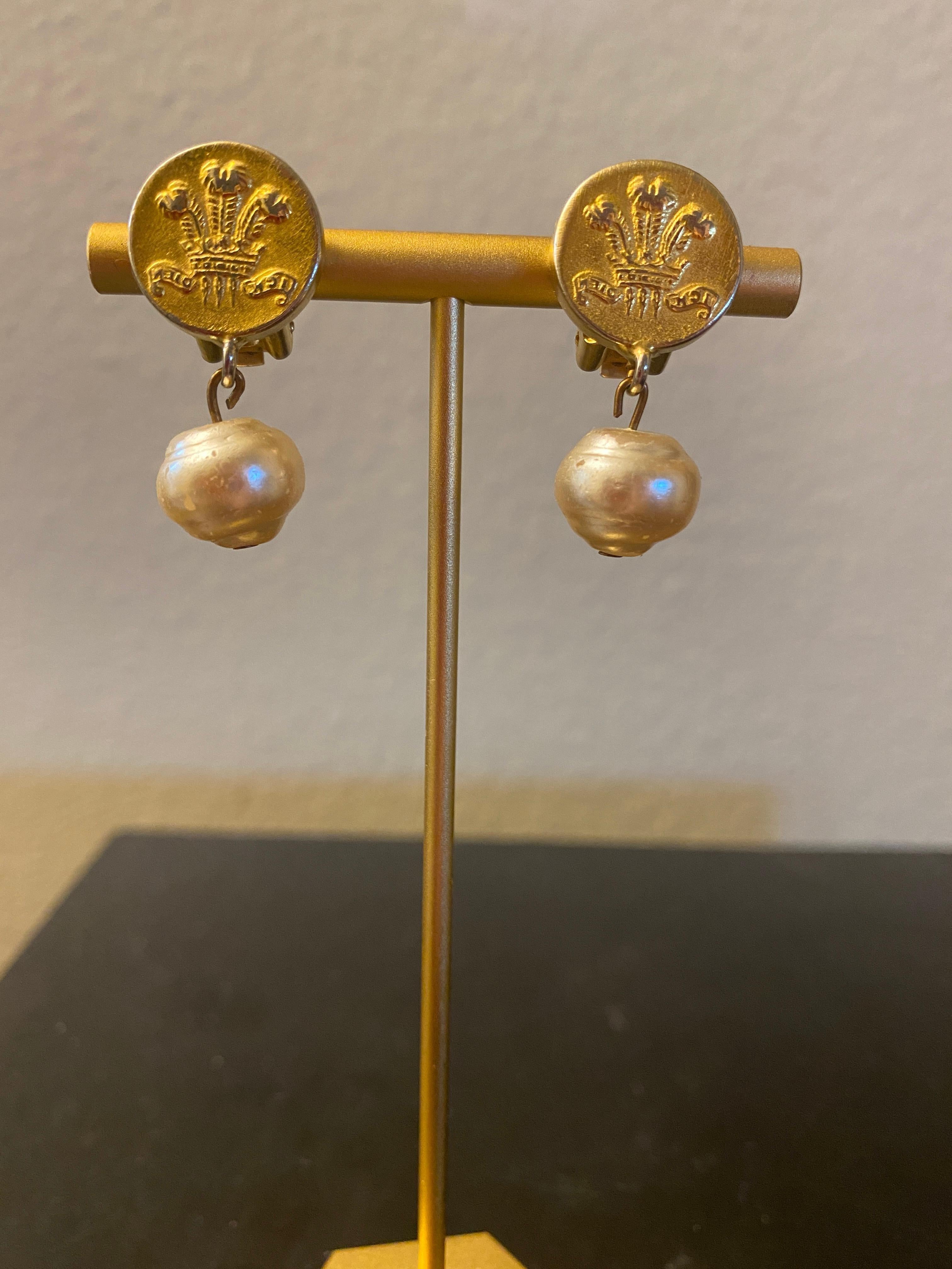 Artisan Prevost British Faux-Pearl Medallion Clip-On Earrings PSF Vintage Collection