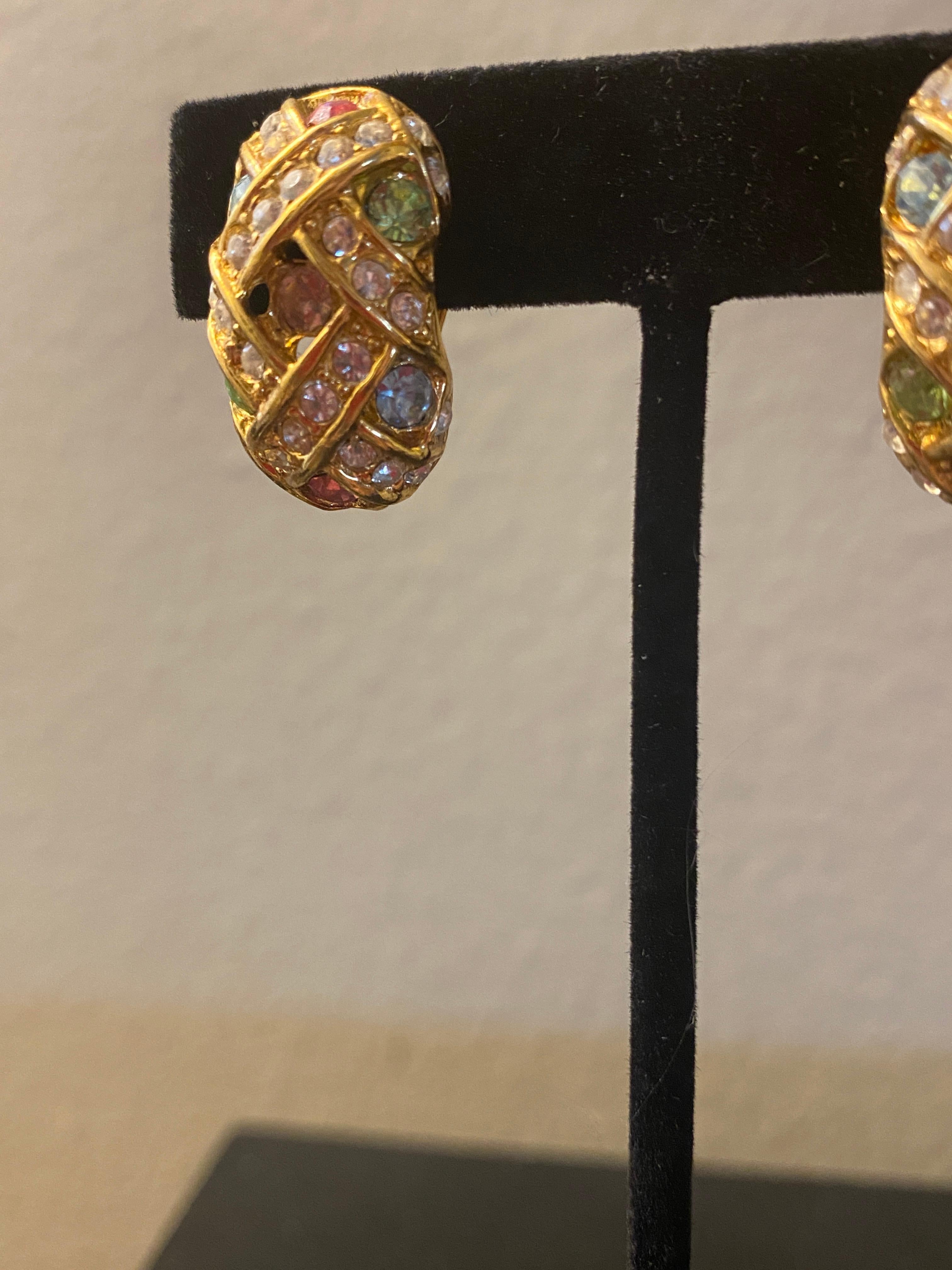 Multi-Color Gemstone Clip-On Earrings by Joan Rivers PSF Vintage Collection In Good Condition For Sale In Palm Springs, CA