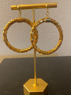 Gold Mesh Large 1980s Fashion Glam Pieced Ear Hoops PSF Vintage Collection