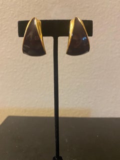 St. John Glam Enamel & Gold Plate Clip-On Earrings PSF Vintage Collection