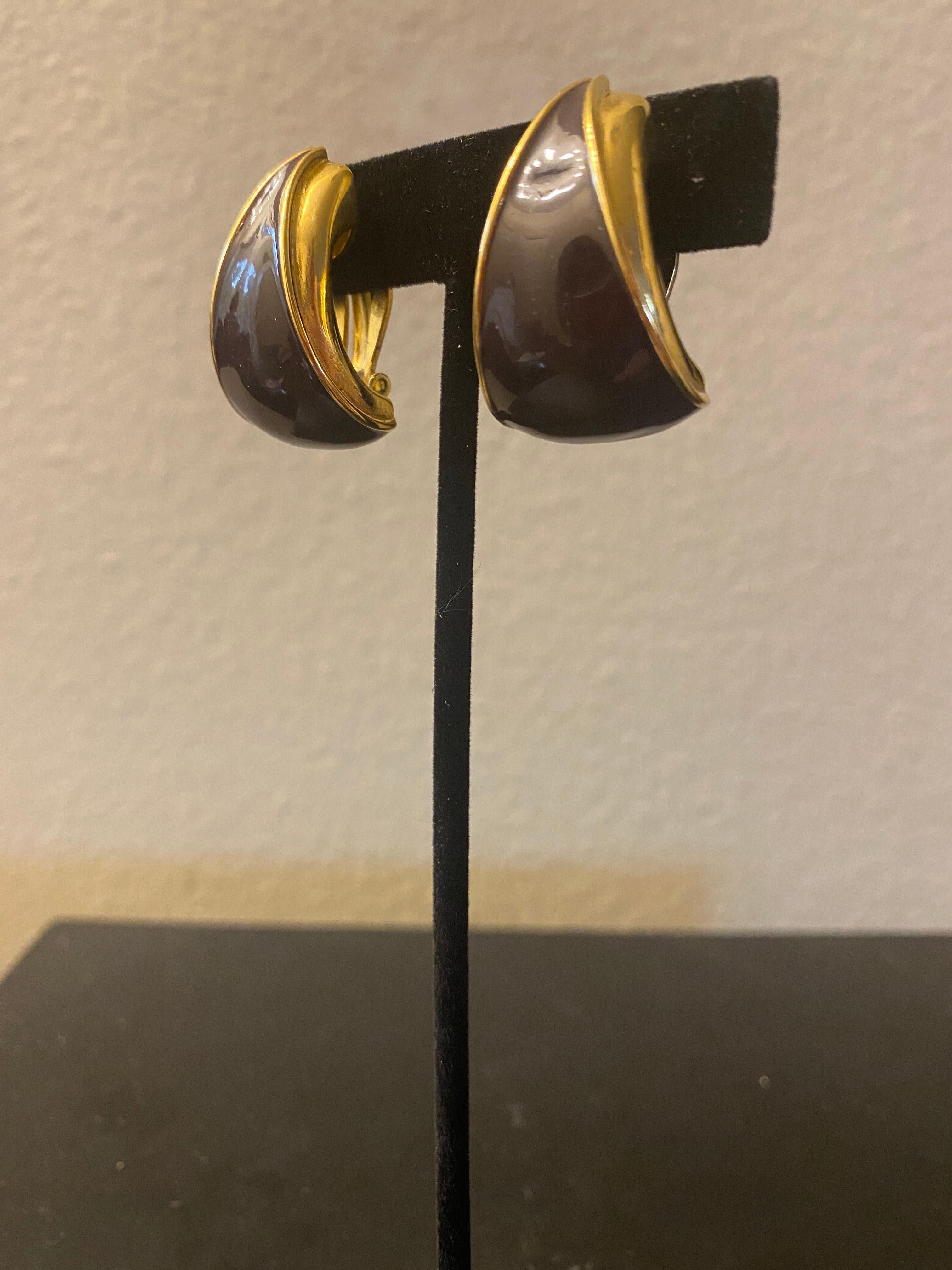 Modern St. John Glam Enamel & Gold Plate Clip-On Earrings PSF Vintage Collection For Sale