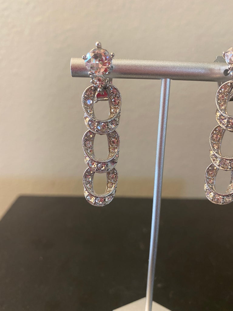 Art Deco Rhinestone 1950s Designer Clip-On Dangle Earrings PSF Vintage Collection For Sale