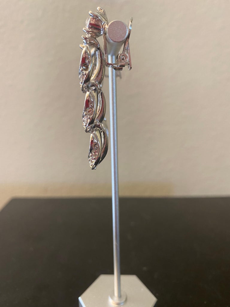 Rhinestone 1950s Designer Clip-On Dangle Earrings PSF Vintage Collection In Good Condition For Sale In Palm Springs, CA
