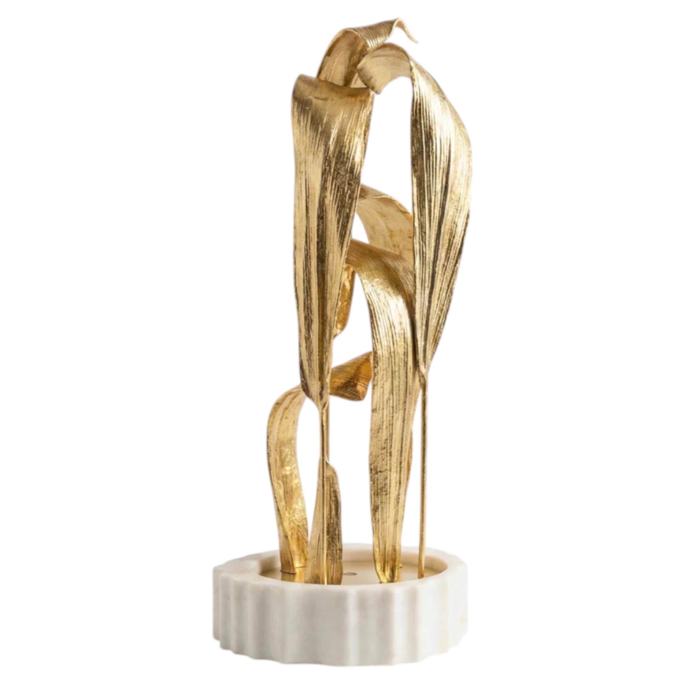 Palm Table Lamp — Handcrafted Lamp in Polished Brass and Marble For Sale