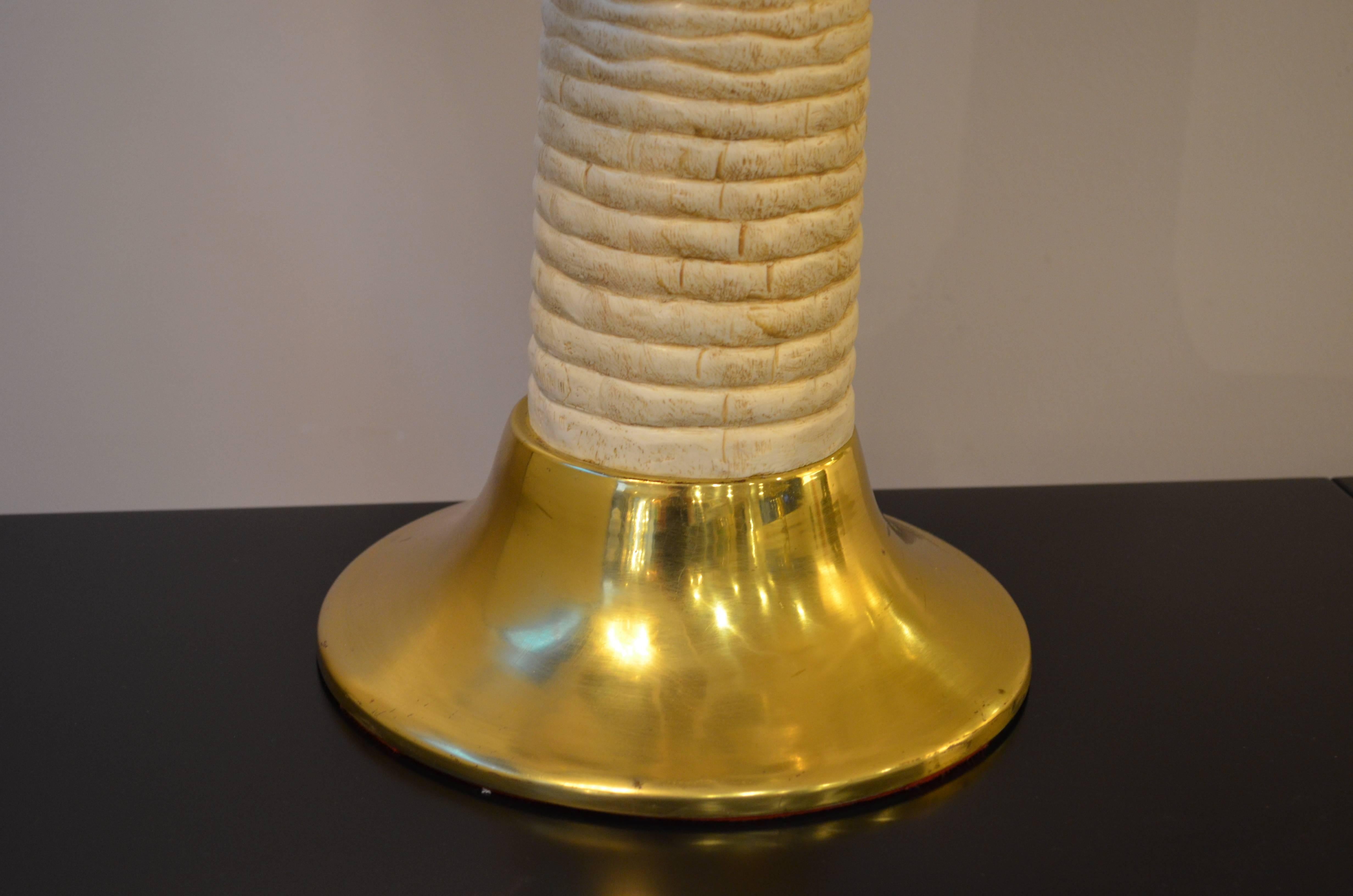 Hollywood Regency Palm Three Shaped Gold and White Table Lamp, Signed Spark, 1970s