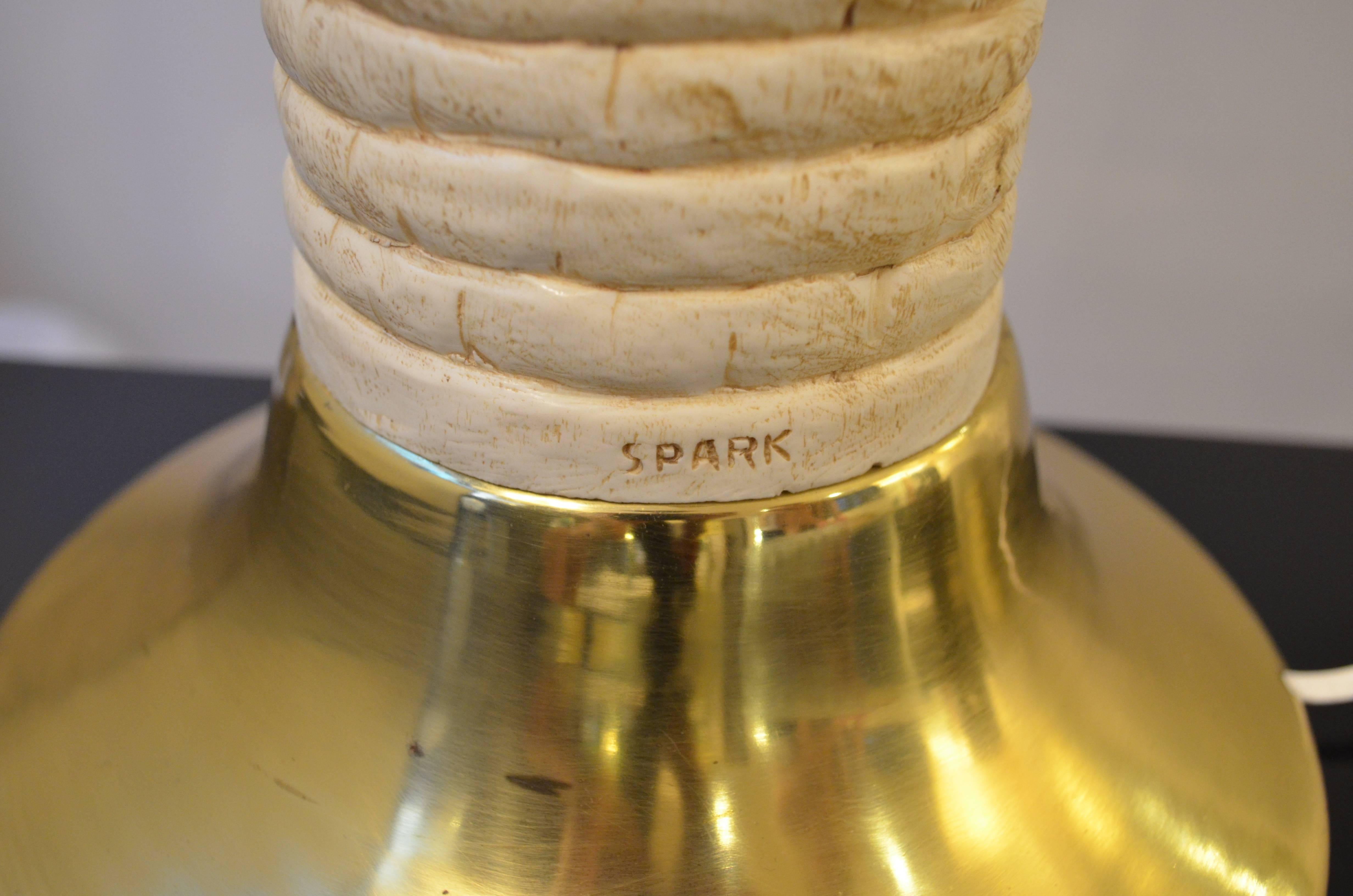 20th Century Palm Three Shaped Gold and White Table Lamp, Signed Spark, 1970s