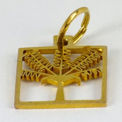 Palm Tree 18k Yellow Gold Square Charm Pendant