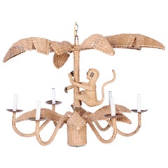 Vintage Palm Tree and Monkey Wicker Chandelier