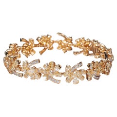 Bracelet de palmier en or jaune 18 carats avec diamants jaunes de couleur jaune fantaisie naturel.