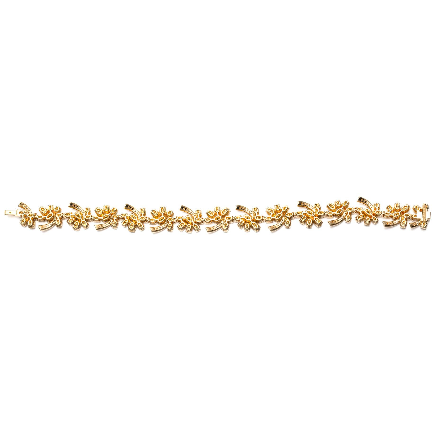 Contemporary Palm Tree Bracelet in 18KT Yellow Gold with Natural Fancy Yellow Diamonds.  For Sale