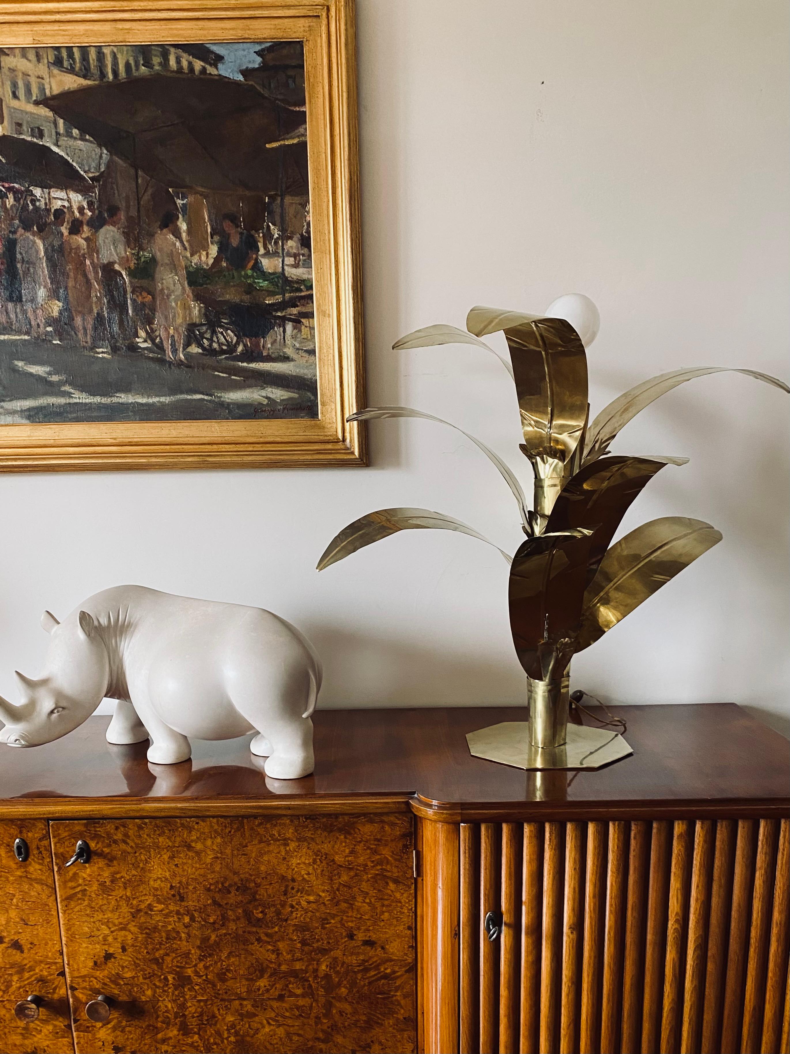 Fait main Lampadaire/lampe de bureau en laiton en forme de palmier, Bottega Gadda, Italie, 1960 en vente
