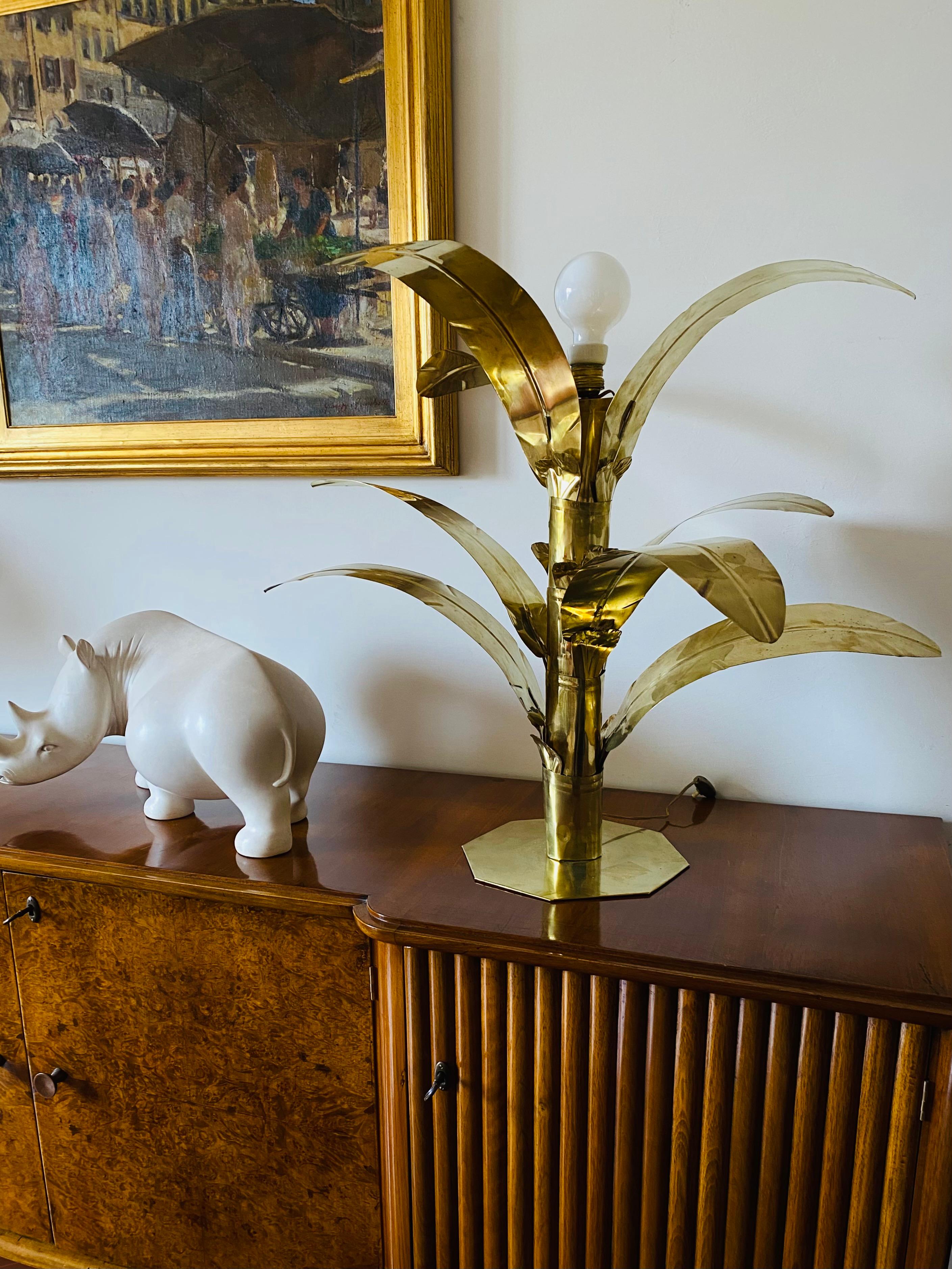 Milieu du XXe siècle Lampadaire/lampe de bureau en laiton en forme de palmier, Bottega Gadda, Italie, 1960 en vente