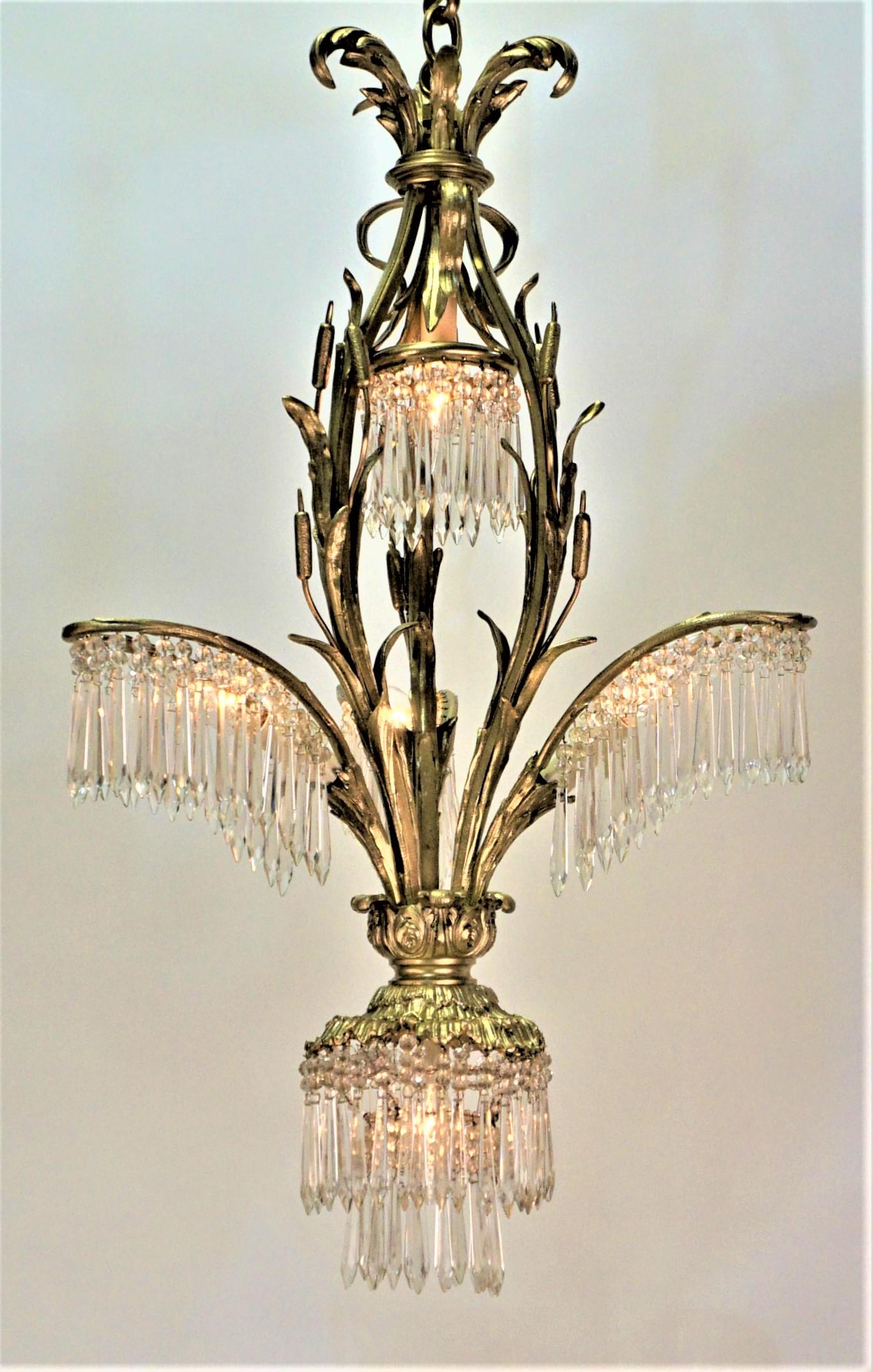 Palmenbaum-Kronleuchter aus Bronze und Kristall (Französisch) im Angebot