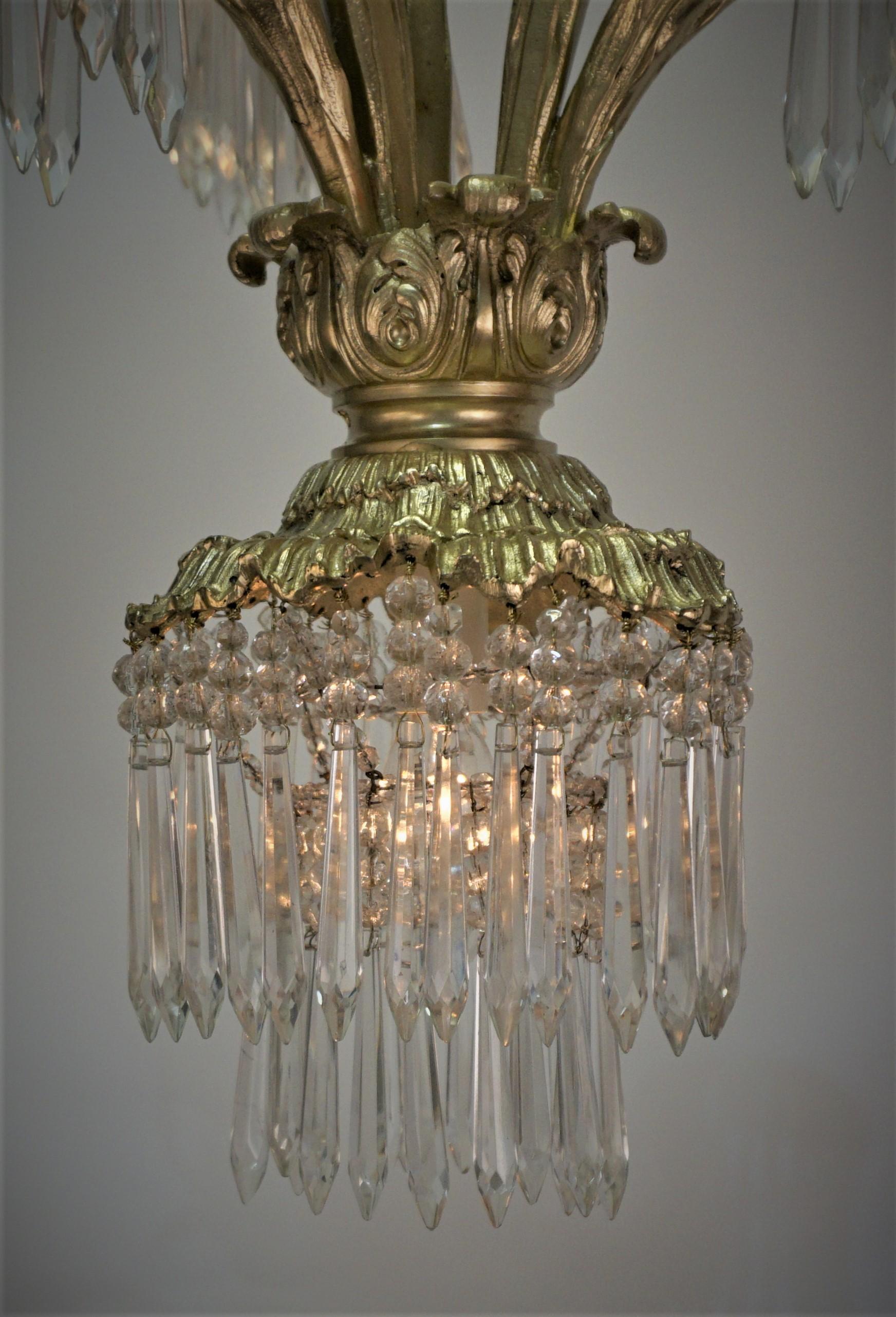 French Palm Tree Bronze and Crystal Chandelier For Sale