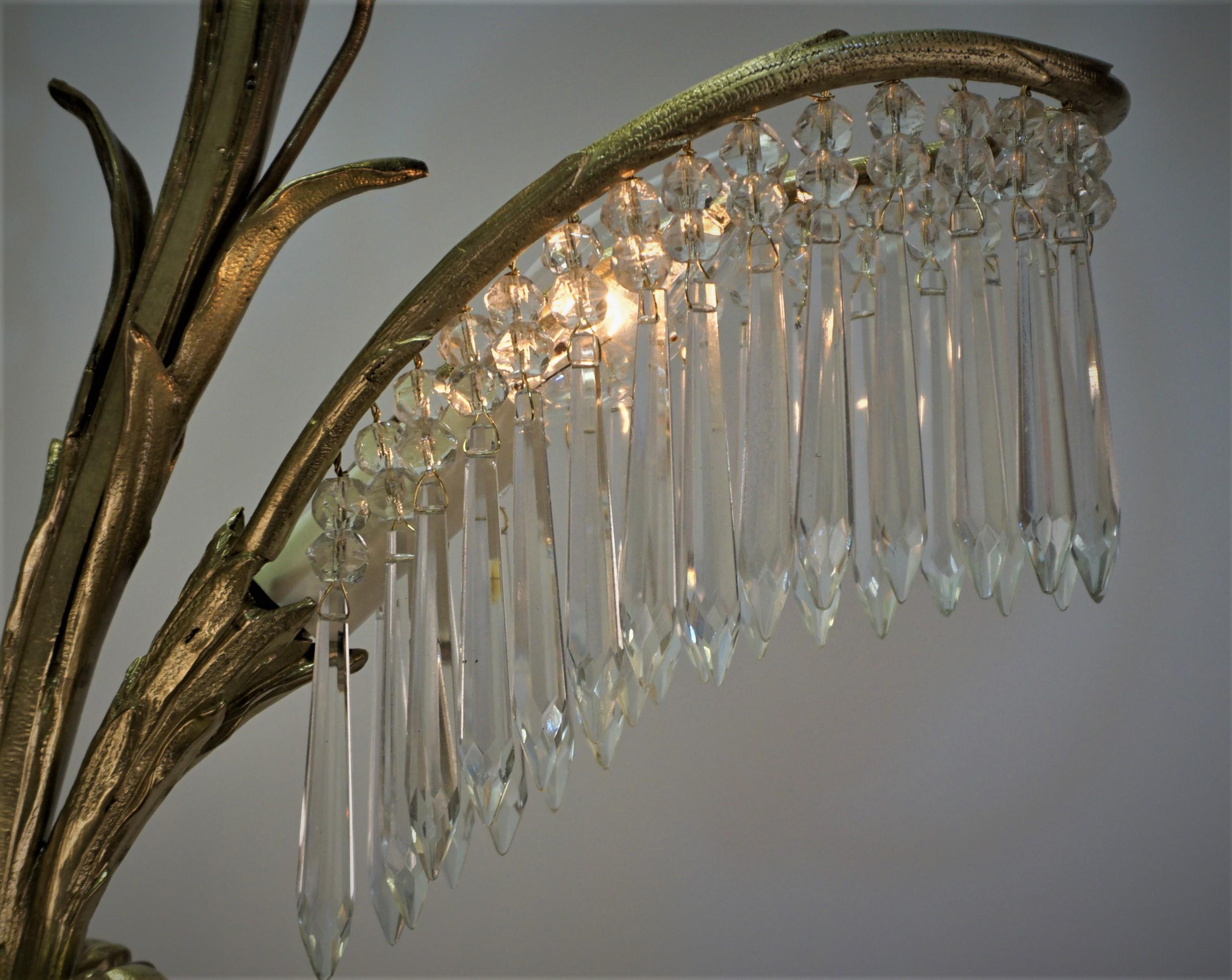 Palm Tree Bronze and Crystal Chandelier In Good Condition For Sale In Fairfax, VA