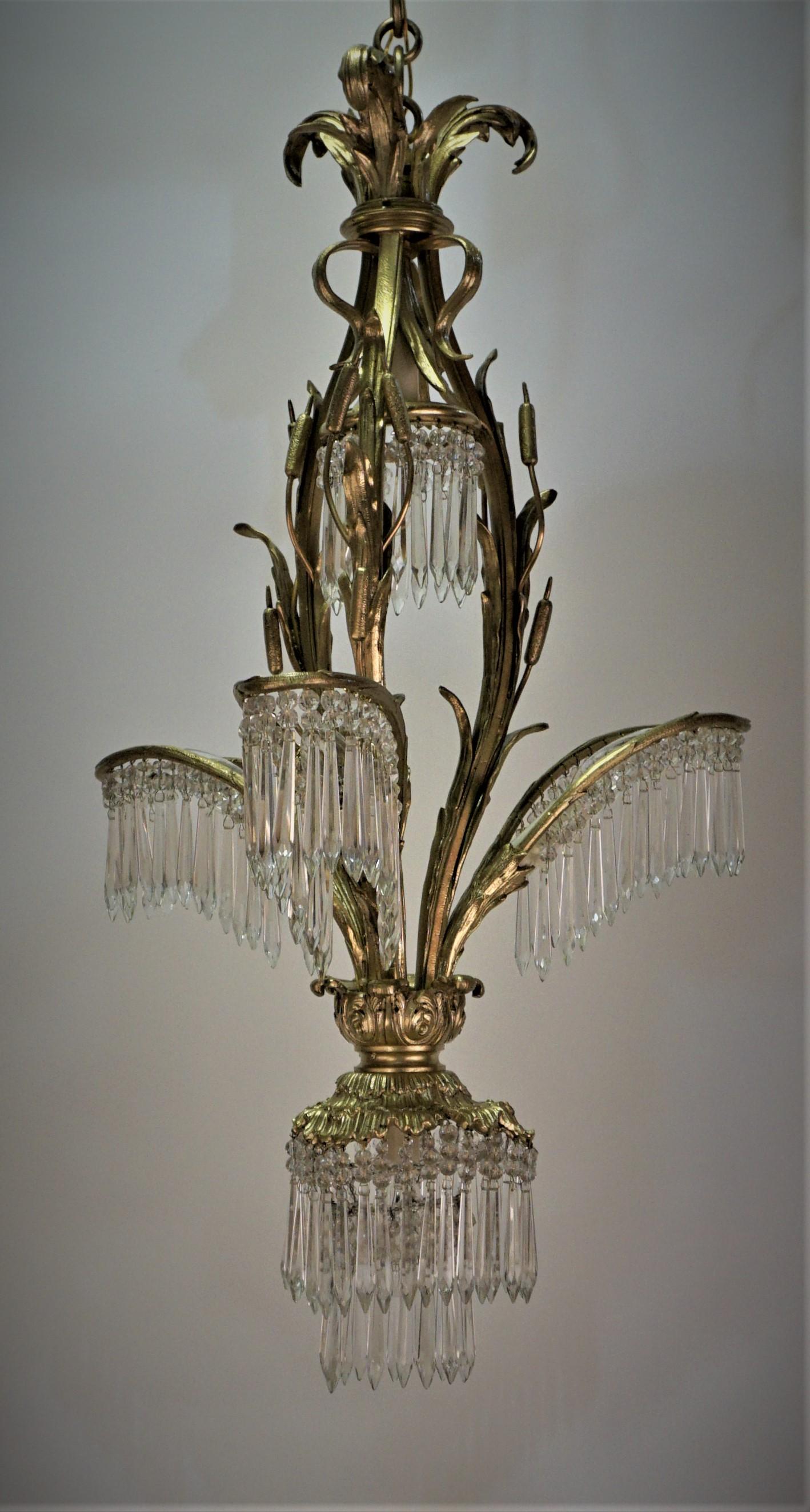 Palm Tree Bronze and Crystal Chandelier For Sale 2