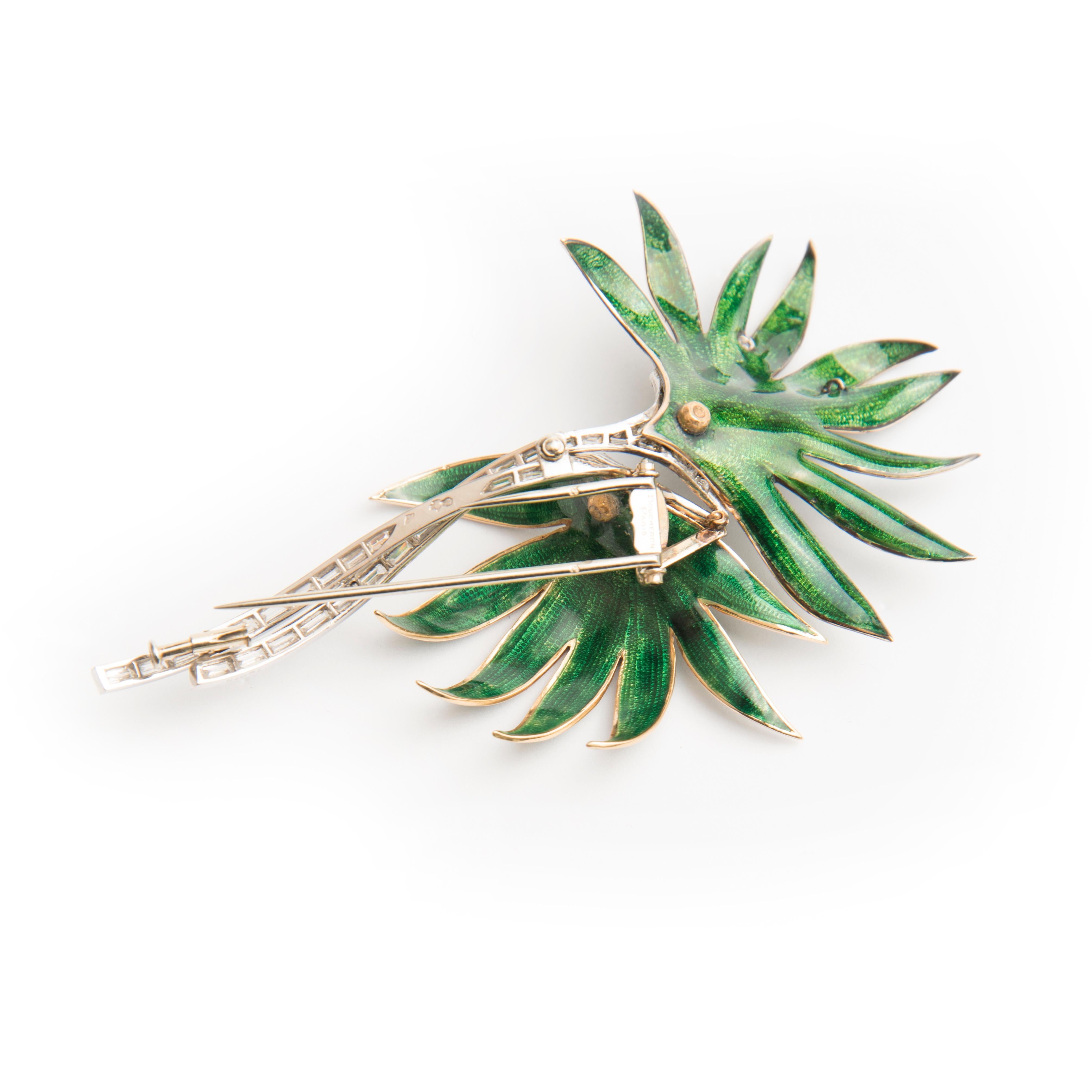 Palm Tree Brooch, Platinum, Green Enamel and Diamond, by Boucheron In Good Condition For Sale In London, GB